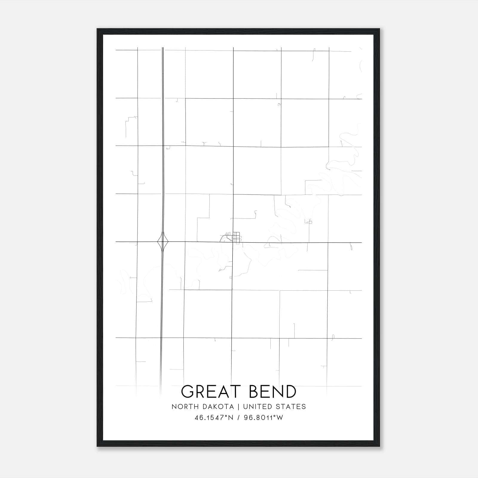Great Bend North Dakota Map Poster, Modern Home Decor Wall Art Print Great Bend North Dakota Map Poster, Modern Home Decor Wall Art Print