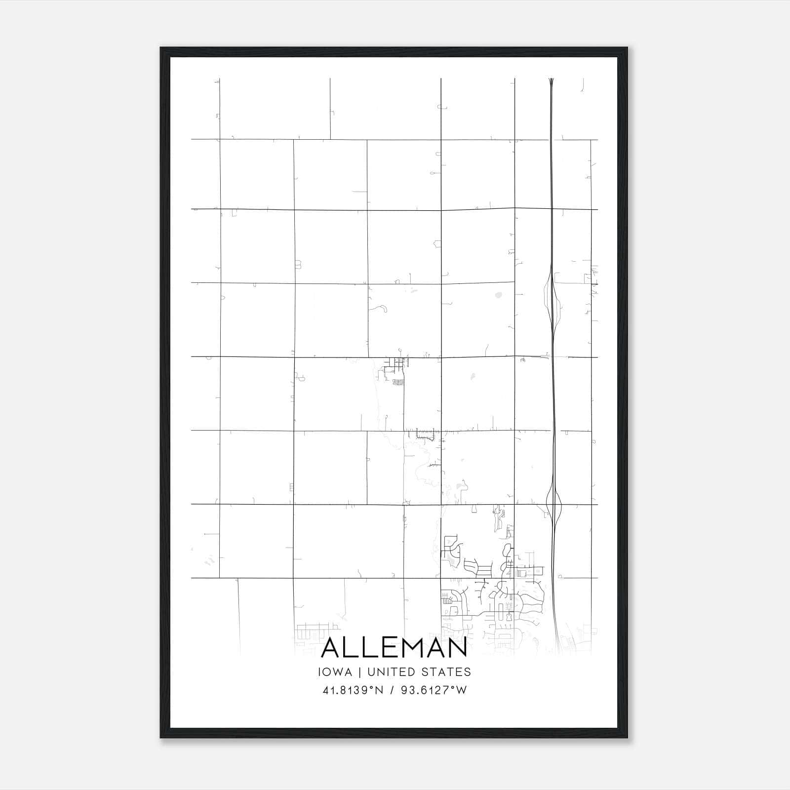Alleman Iowa Map Poster, Modern Home Decor Wall Art Print Alleman Iowa Map Poster, Modern Home Decor Wall Art Print