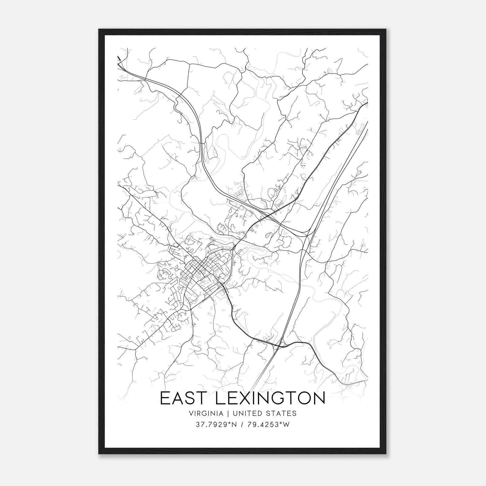 East Lexington Virginia Map Poster, Modern Home Decor Wall Art Print East Lexington Virginia Map Poster, Modern Home Decor Wall Art Print