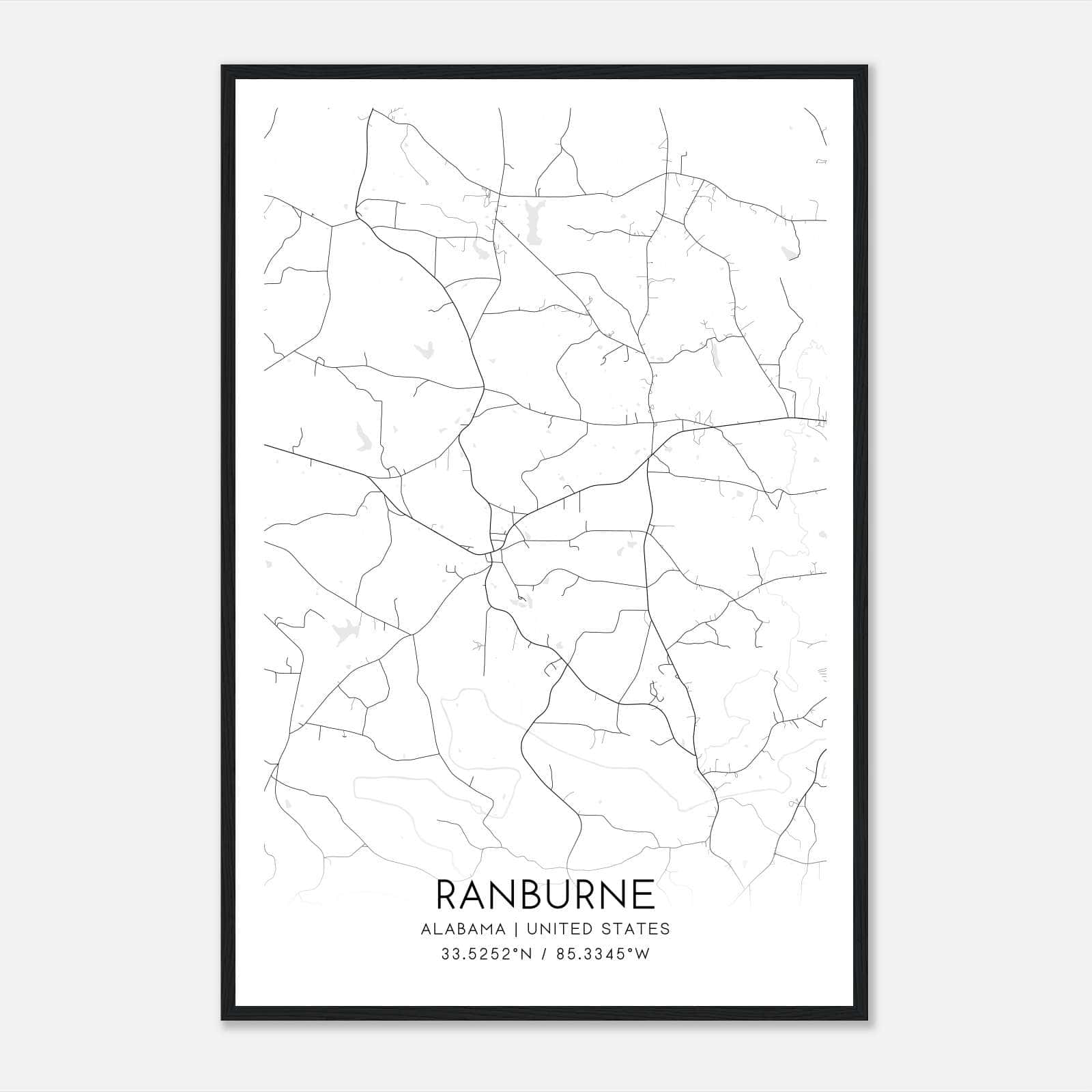 Ranburne Alabama Map Poster, Modern Home Decor Wall Art Print Ranburne Alabama Map Poster, Modern Home Decor Wall Art Print
