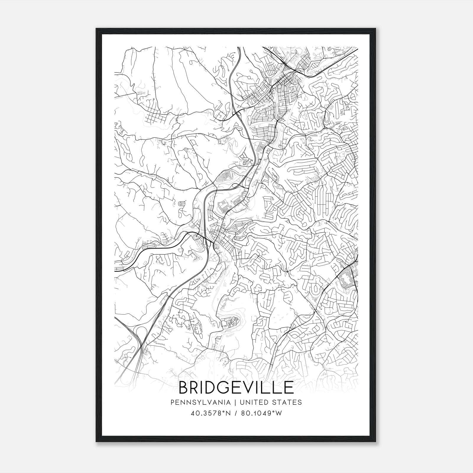 Bridgeville Pennsylvania Map Poster, Modern Home Decor Wall Art Print Bridgeville Pennsylvania Map Poster, Modern Home Decor Wall Art Print