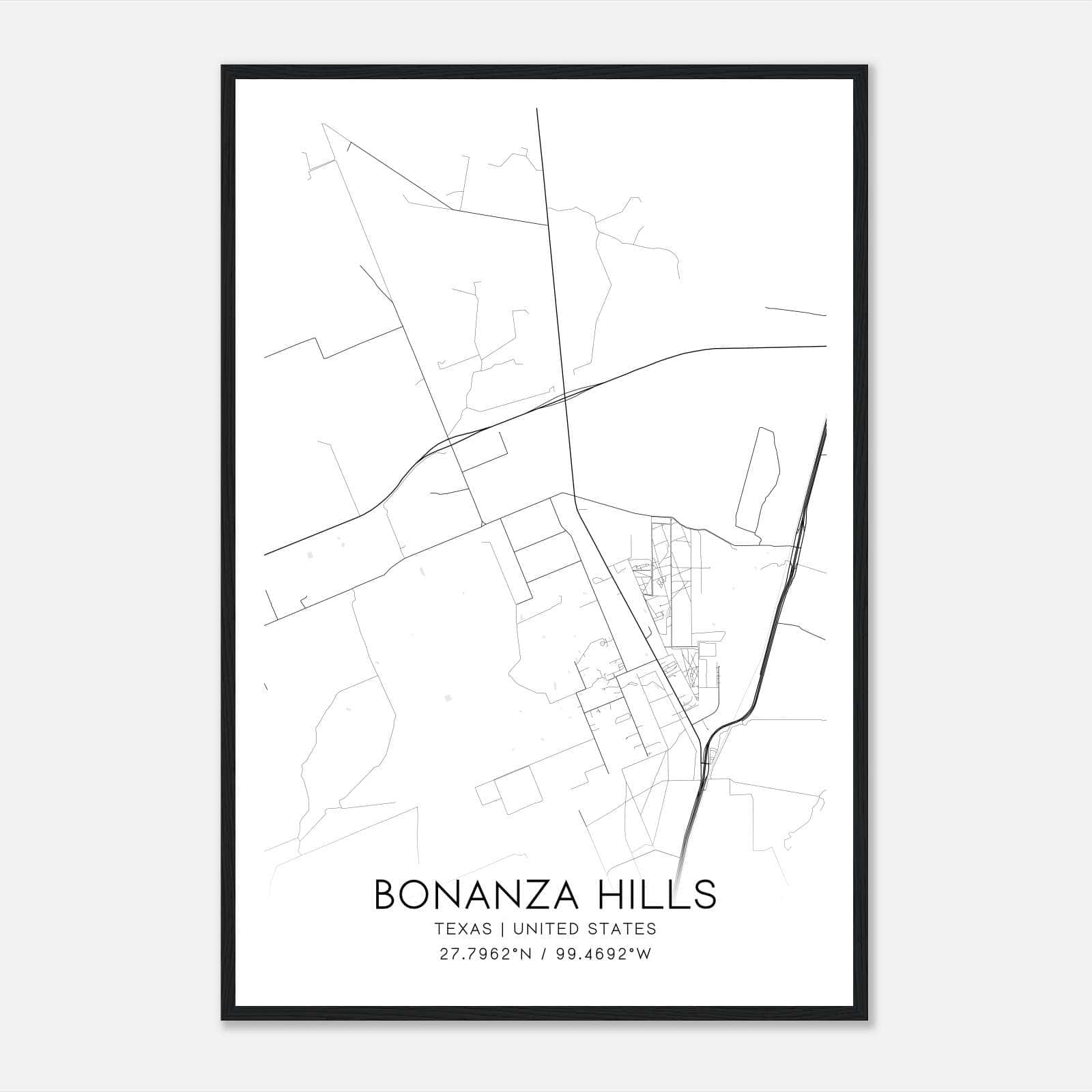 Bonanza Hills Texas Map Poster, Modern Home Decor Wall Art Print Bonanza Hills Texas Map Poster, Modern Home Decor Wall Art Print
