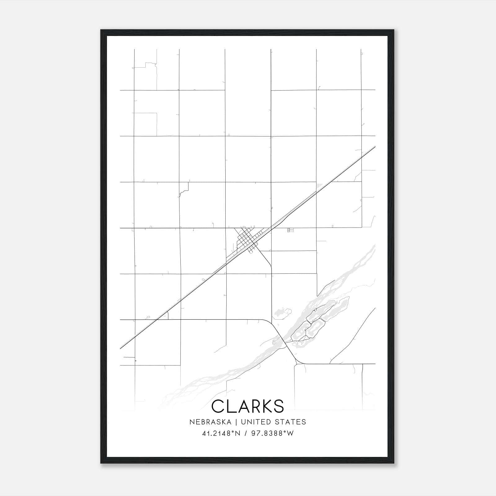 Clarks Nebraska Map Poster, Modern Home Decor Wall Art Print Clarks Nebraska Map Poster, Modern Home Decor Wall Art Print