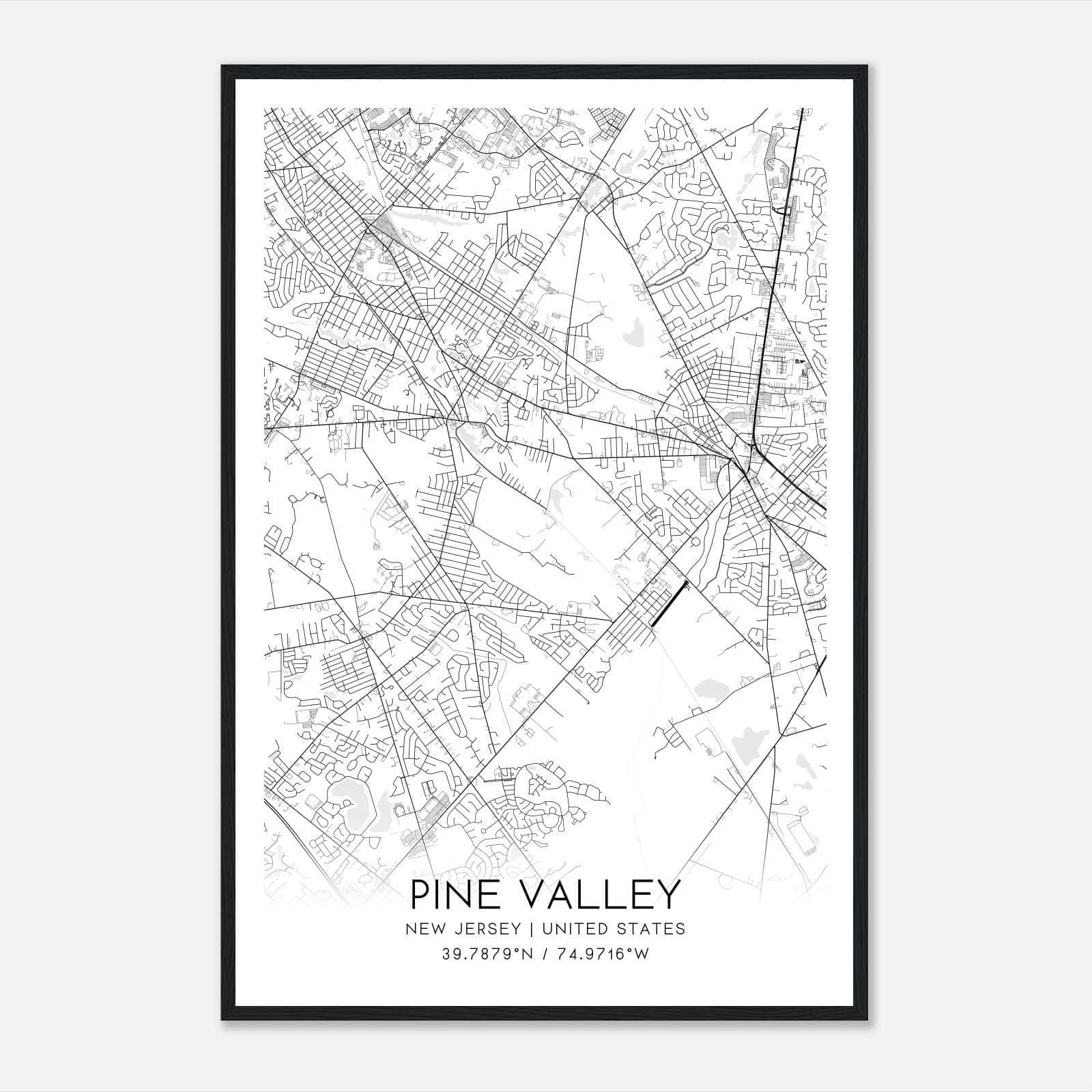 Pine Valley New Jersey Map Poster, Modern Home Decor Wall Art Print Pine Valley New Jersey Map Poster, Modern Home Decor Wall Art Print