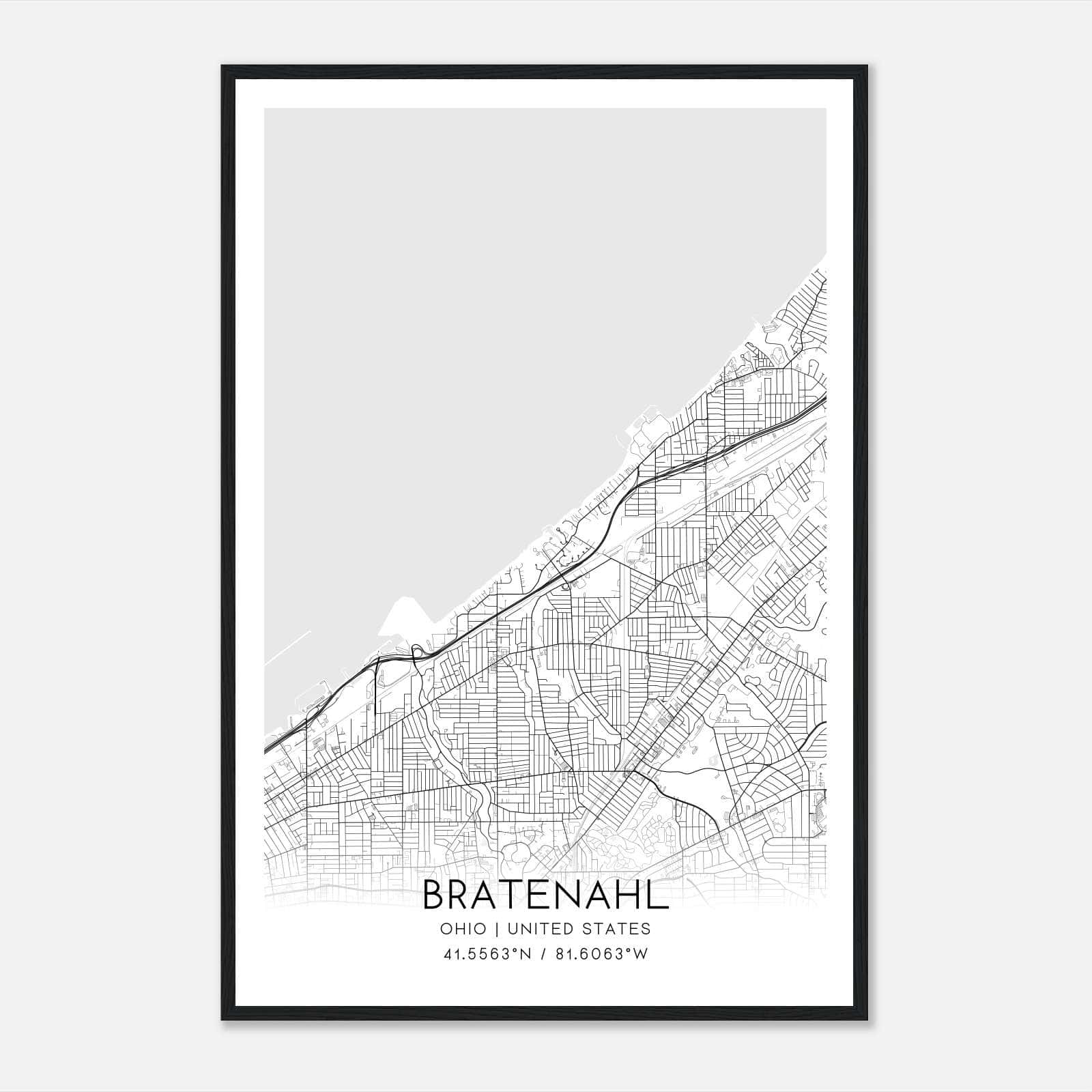 Bratenahl Ohio Map Poster, Modern Home Decor Wall Art Print Bratenahl Ohio Map Poster, Modern Home Decor Wall Art Print