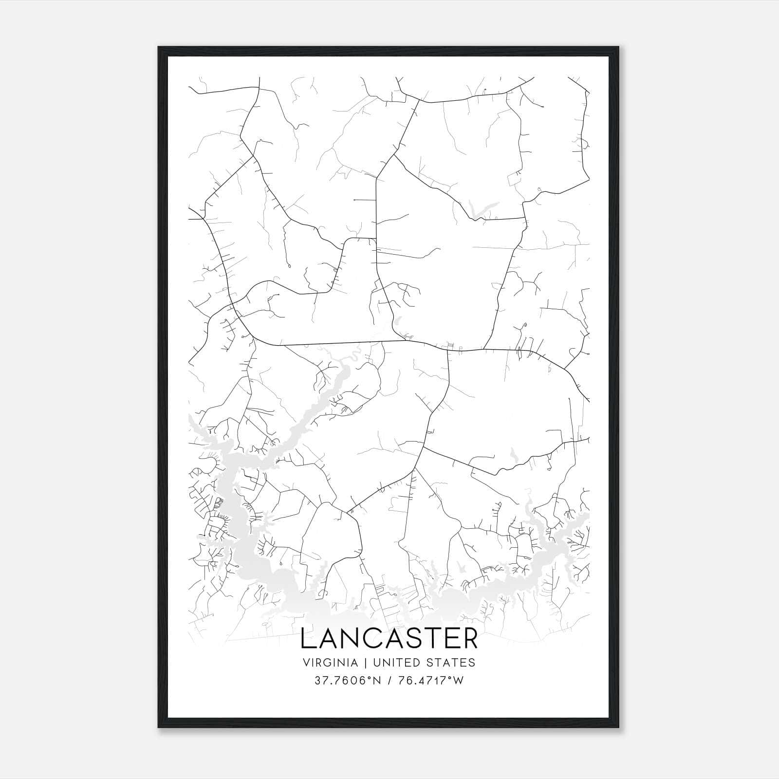 Lancaster Virginia Map Poster, Modern Home Decor Wall Art Print Lancaster Virginia Map Poster, Modern Home Decor Wall Art Print