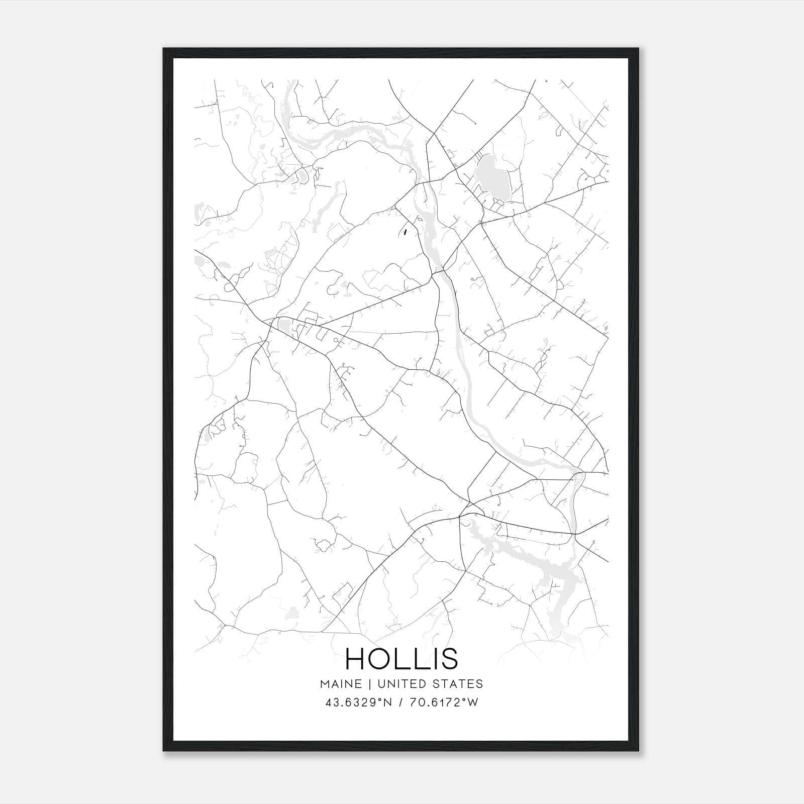 Hollis Maine Map Poster, Modern Home Decor Wall Art Print Hollis Maine Map Poster, Modern Home Decor Wall Art Print