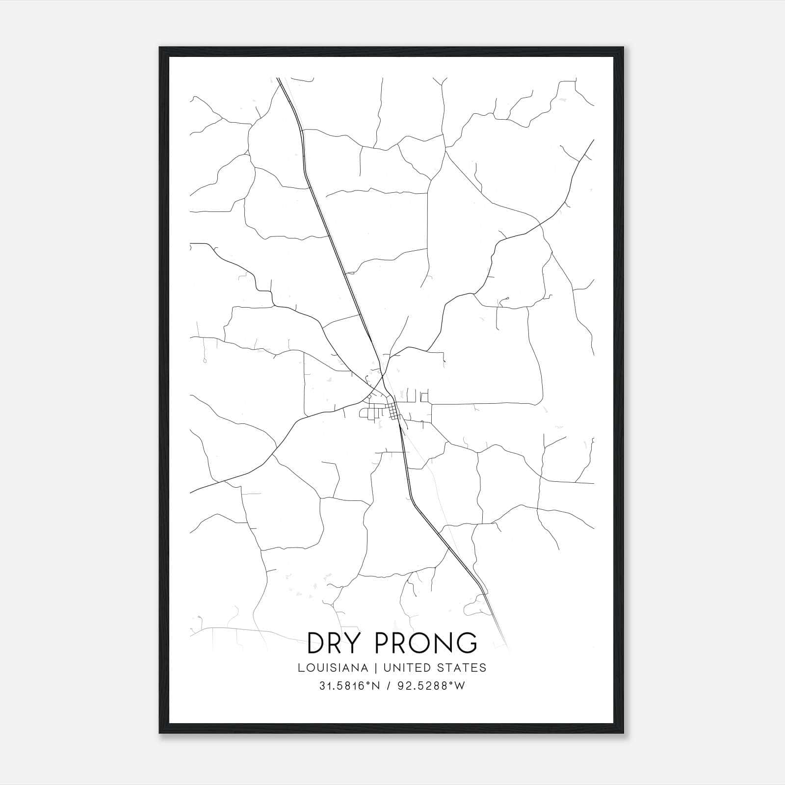 Dry Prong Louisiana Map Poster, Modern Home Decor Wall Art Print Dry Prong Louisiana Map Poster, Modern Home Decor Wall Art Print