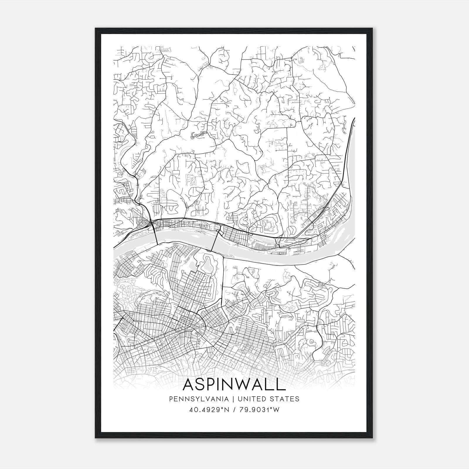 Aspinwall Pennsylvania Map Poster, Modern Home Decor Wall Art Print Aspinwall Pennsylvania Map Poster, Modern Home Decor Wall Art Print