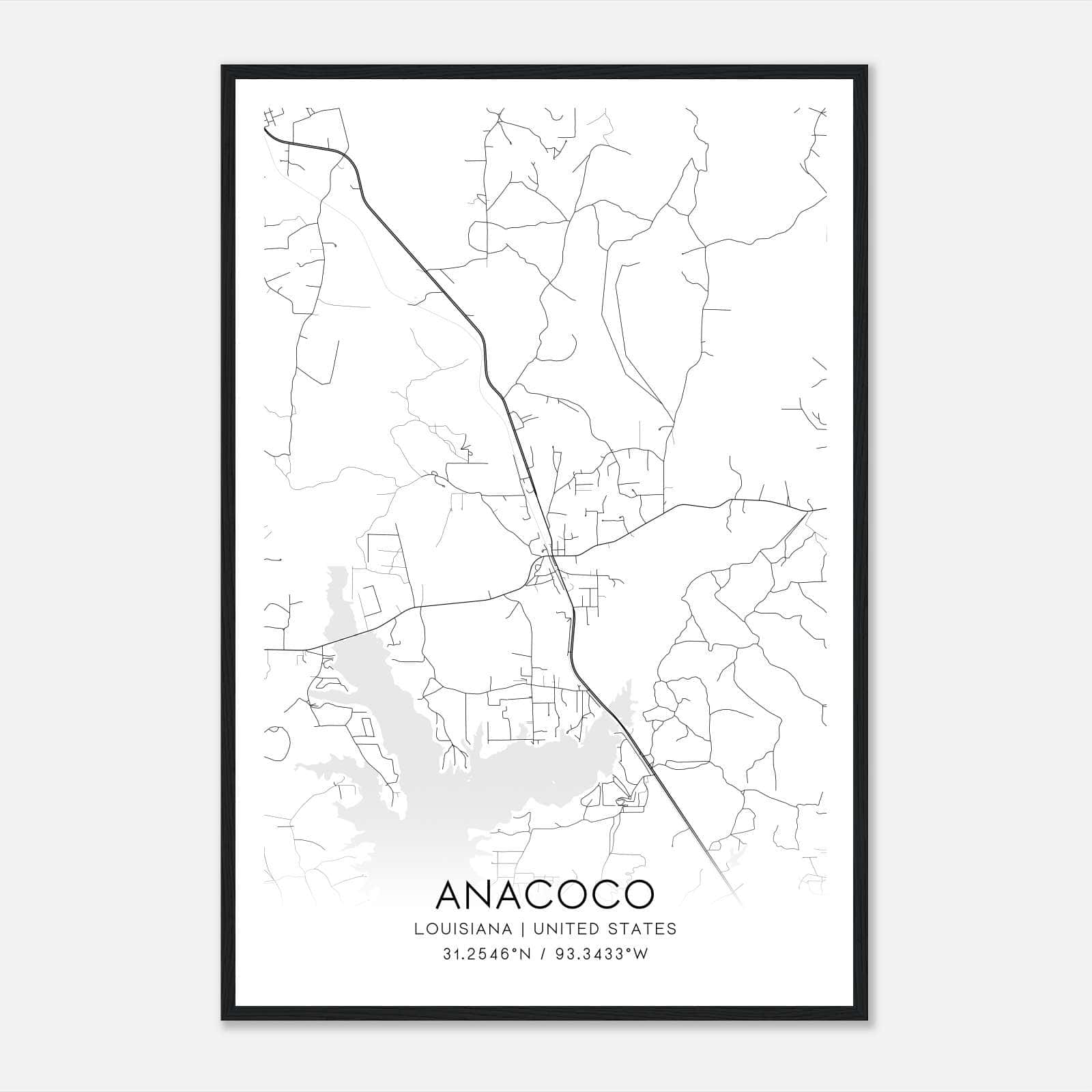 Anacoco Louisiana Map Poster, Modern Home Decor Wall Art Print Anacoco Louisiana Map Poster, Modern Home Decor Wall Art Print