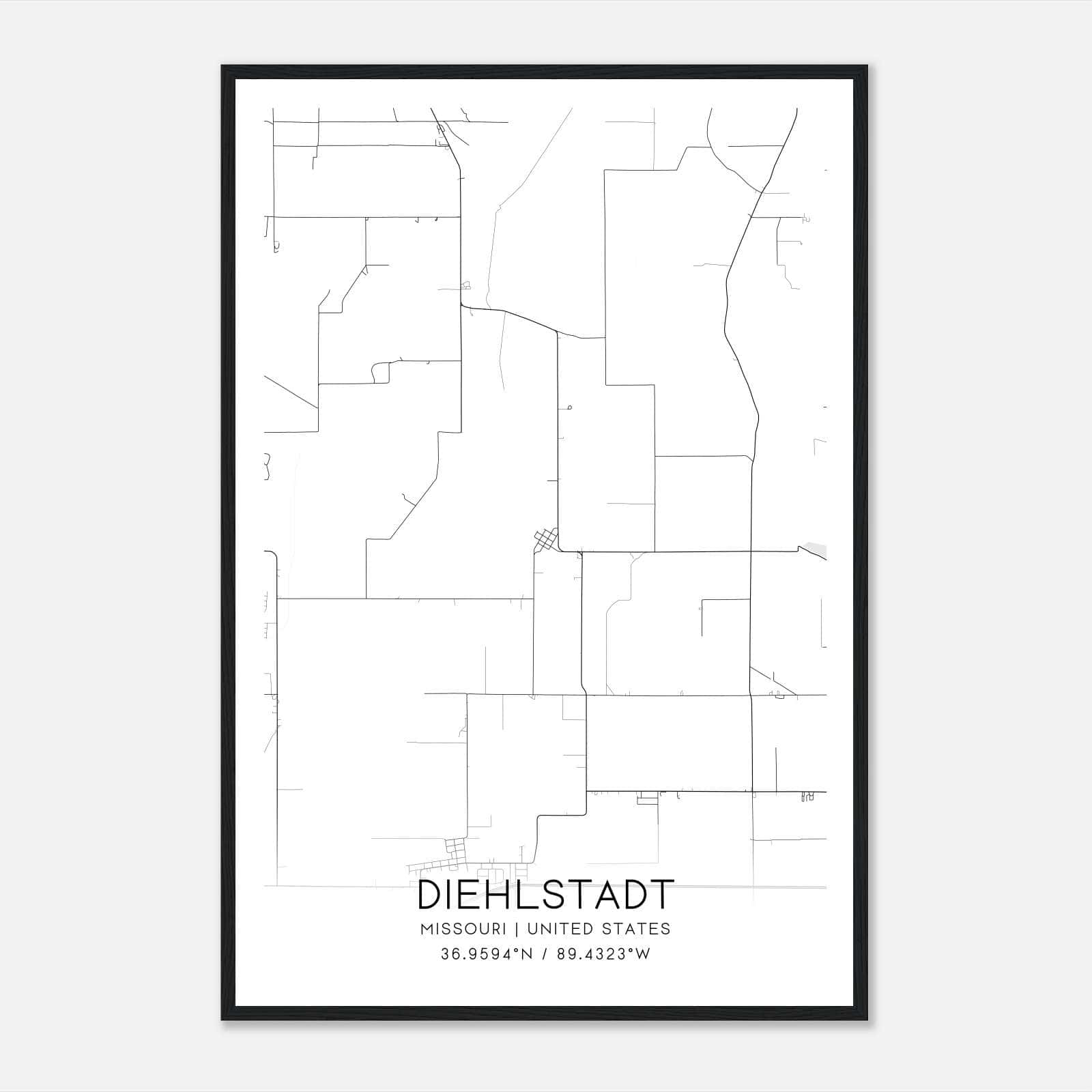 Diehlstadt Missouri Map Poster, Modern Home Decor Wall Art Print Diehlstadt Missouri Map Poster, Modern Home Decor Wall Art Print