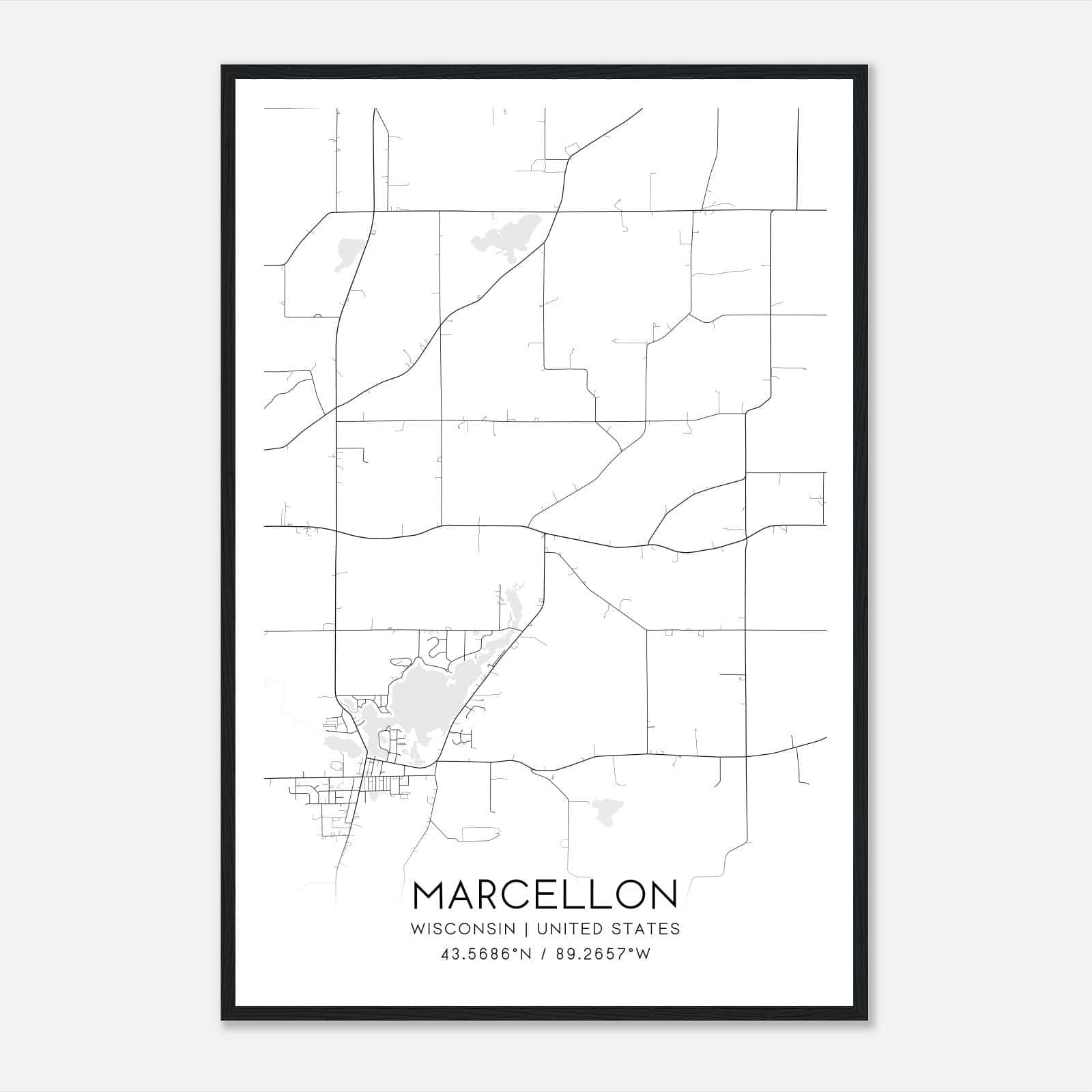 Marcellon Wisconsin Map Poster, Modern Home Decor Wall Art Print Marcellon Wisconsin Map Poster, Modern Home Decor Wall Art Print