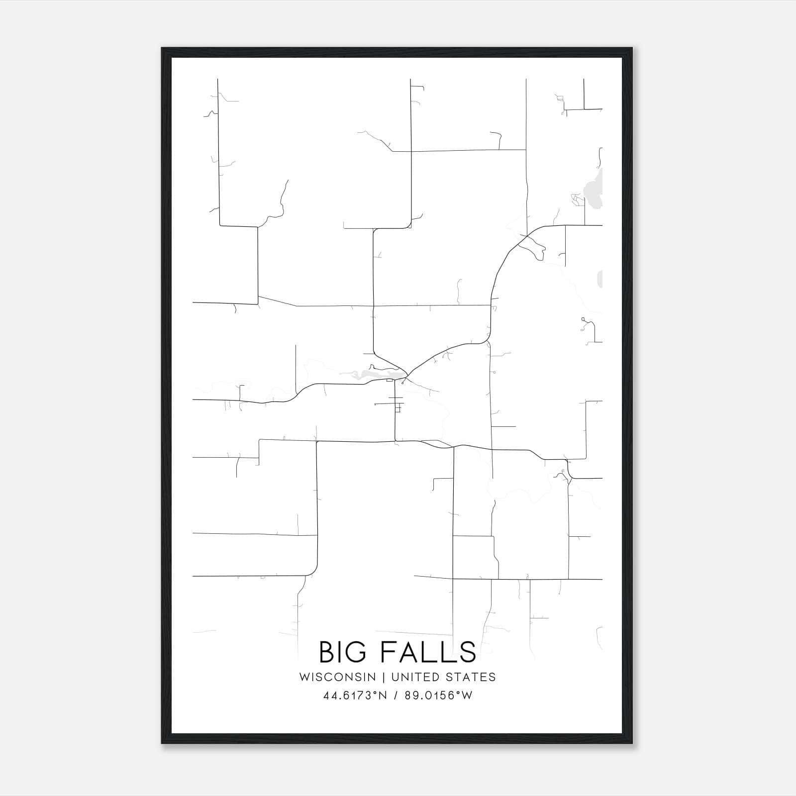 Big Falls Wisconsin Map Poster, Modern Home Decor Wall Art Print Big Falls Wisconsin Map Poster, Modern Home Decor Wall Art Print