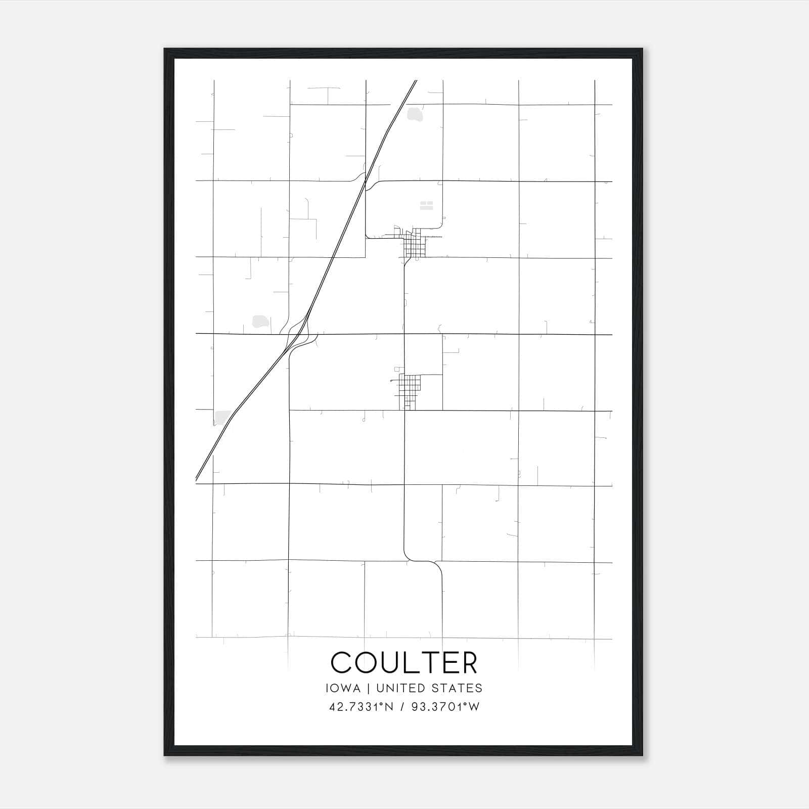 Coulter Iowa Map Poster, Modern Home Decor Wall Art Print Coulter Iowa Map Poster, Modern Home Decor Wall Art Print