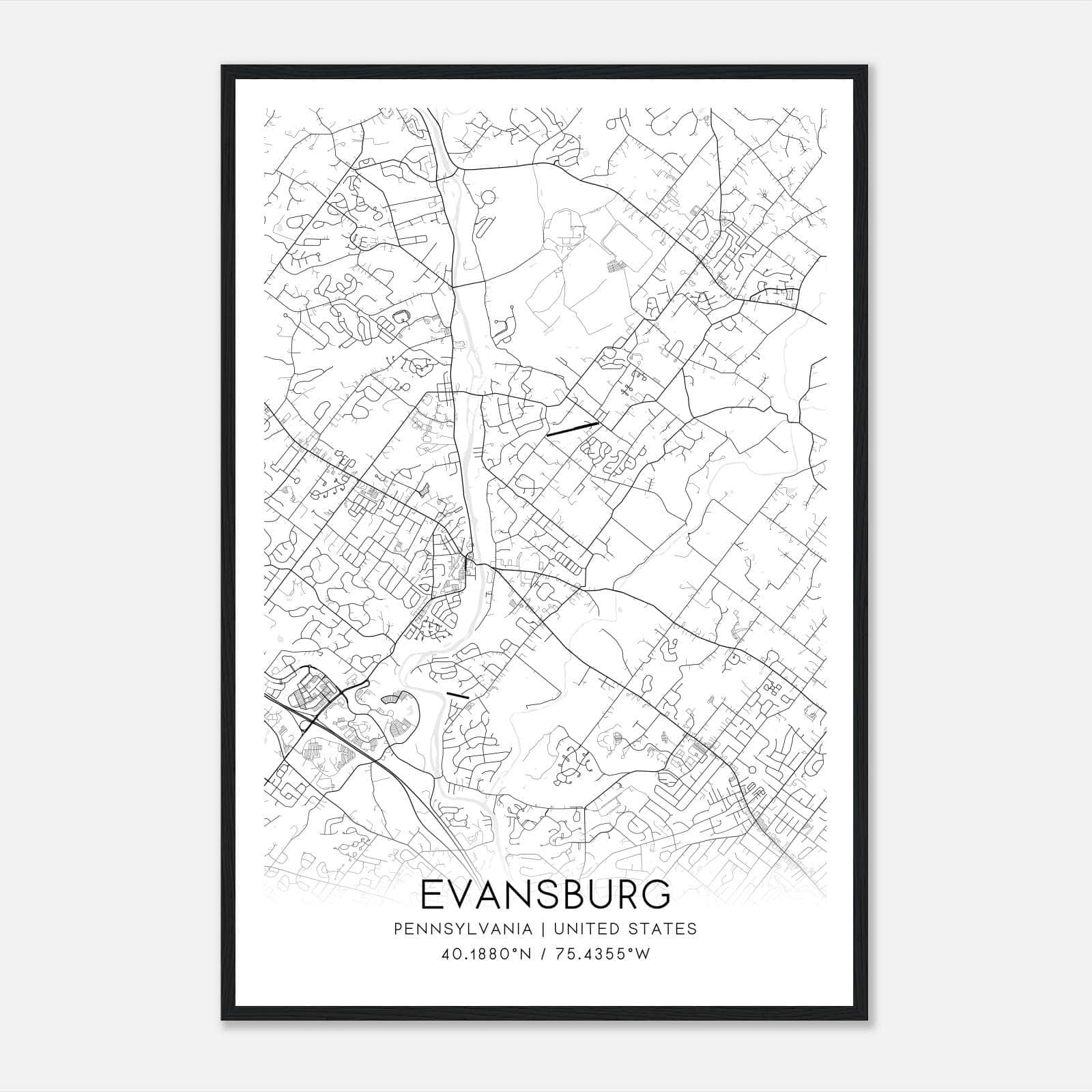 Evansburg Pennsylvania Map Poster, Modern Home Decor Wall Art Print Evansburg Pennsylvania Map Poster, Modern Home Decor Wall Art Print