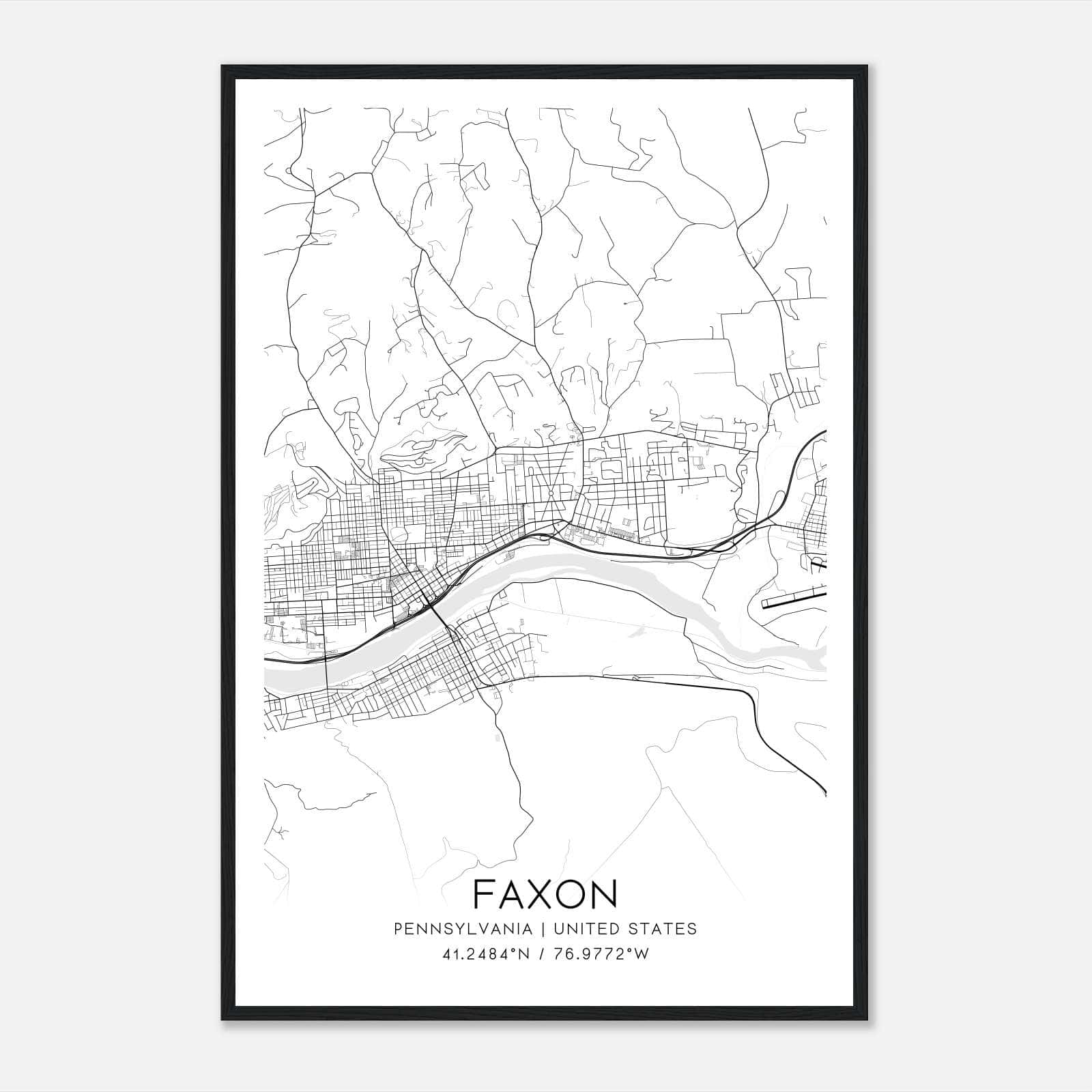 Faxon Pennsylvania Map Poster, Modern Home Decor Wall Art Print Faxon Pennsylvania Map Poster, Modern Home Decor Wall Art Print