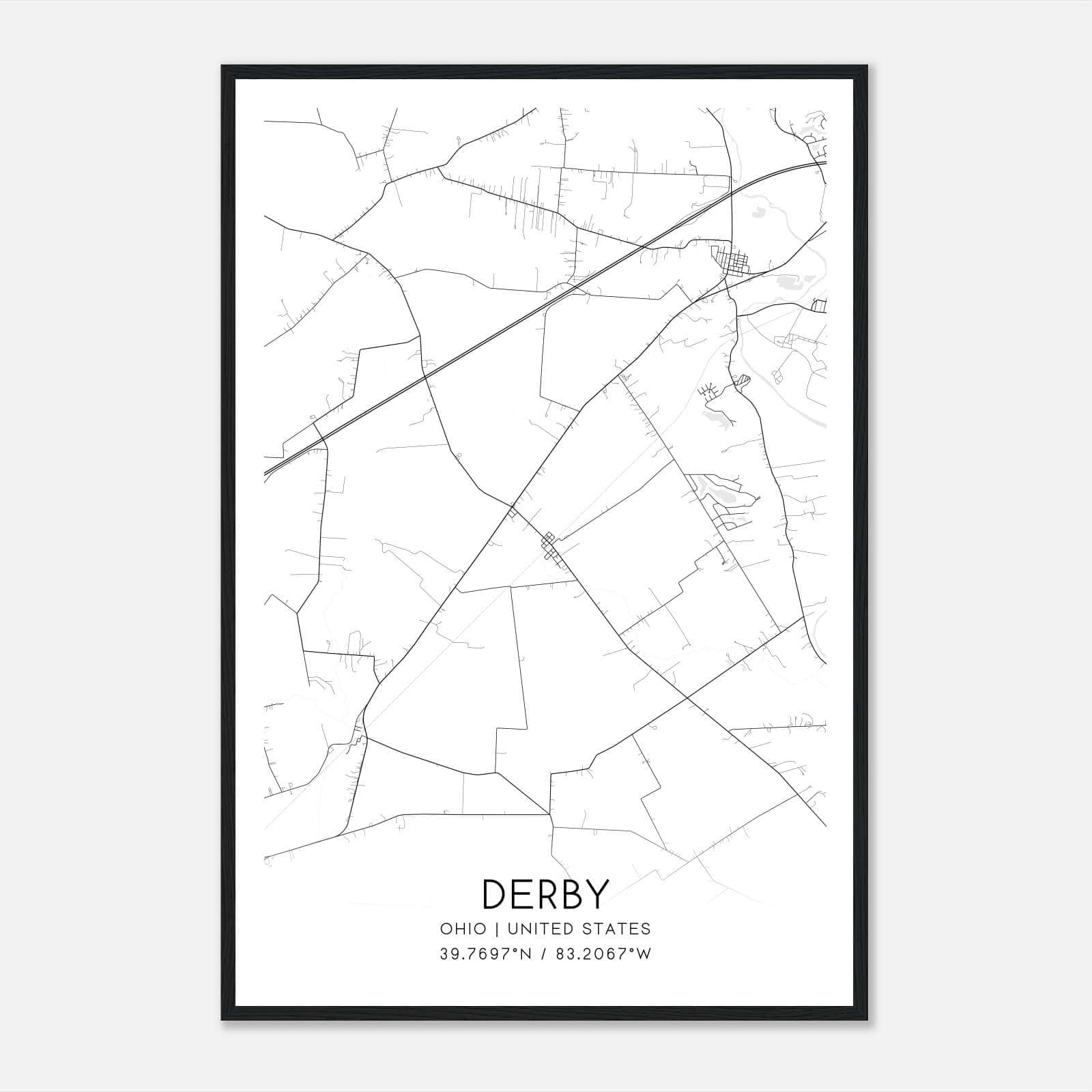 Derby Ohio Map Poster, Modern Home Decor Wall Art Print Derby Ohio Map Poster, Modern Home Decor Wall Art Print