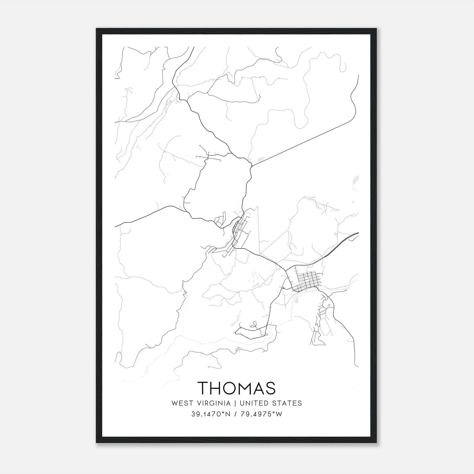 Thomas West Virginia Map Poster, Modern Home Decor Wall Art Print Thomas West Virginia Map Poster, Modern Home Decor Wall Art Print