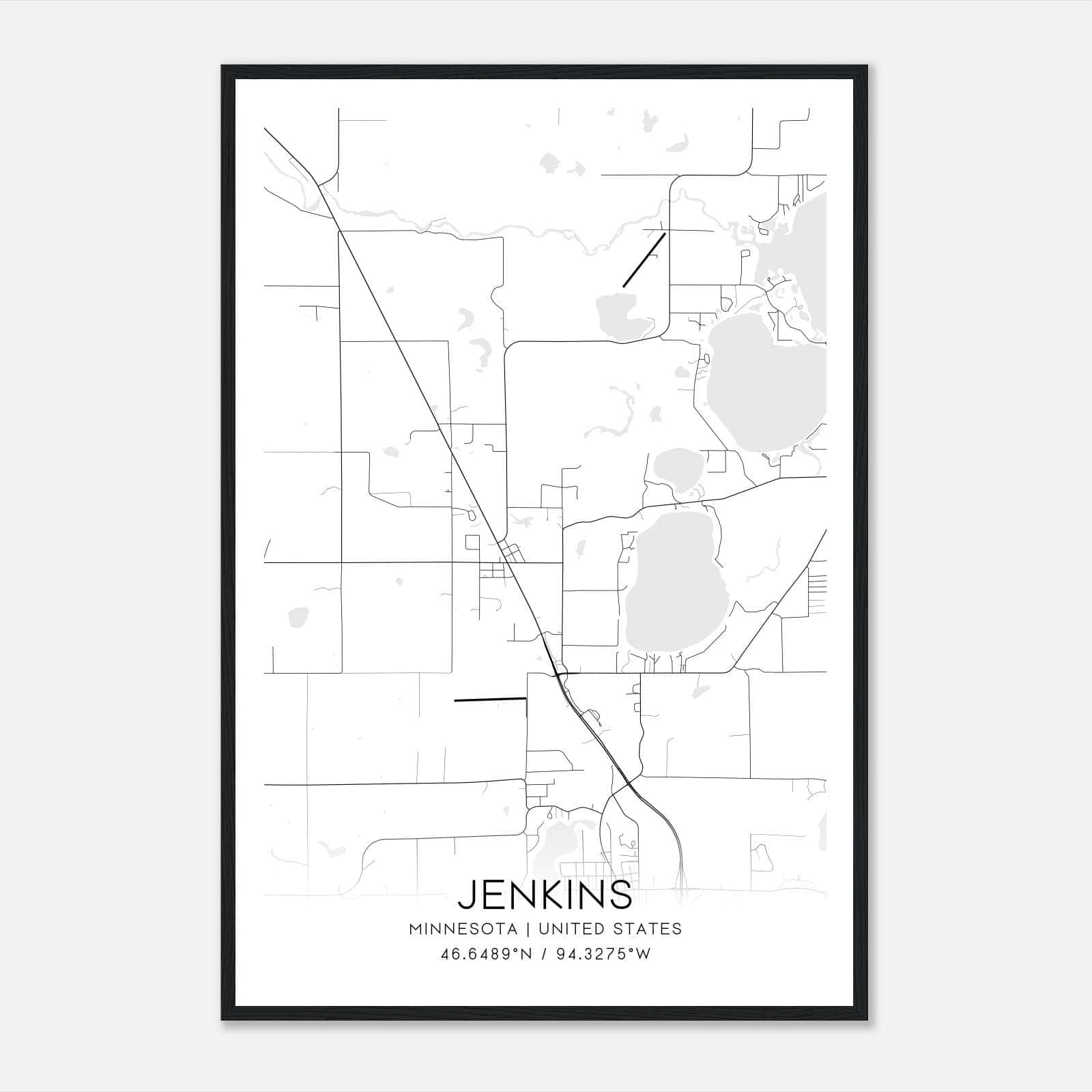 Jenkins Minnesota Map Poster, Modern Home Decor Wall Art Print Jenkins Minnesota Map Poster, Modern Home Decor Wall Art Print