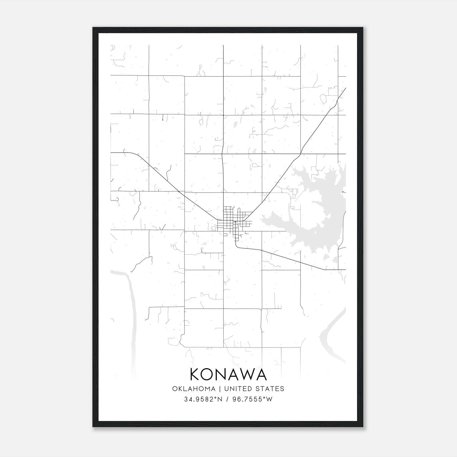 Konawa Oklahoma Map Poster, Modern Home Decor Wall Art Print Konawa Oklahoma Map Poster, Modern Home Decor Wall Art Print
