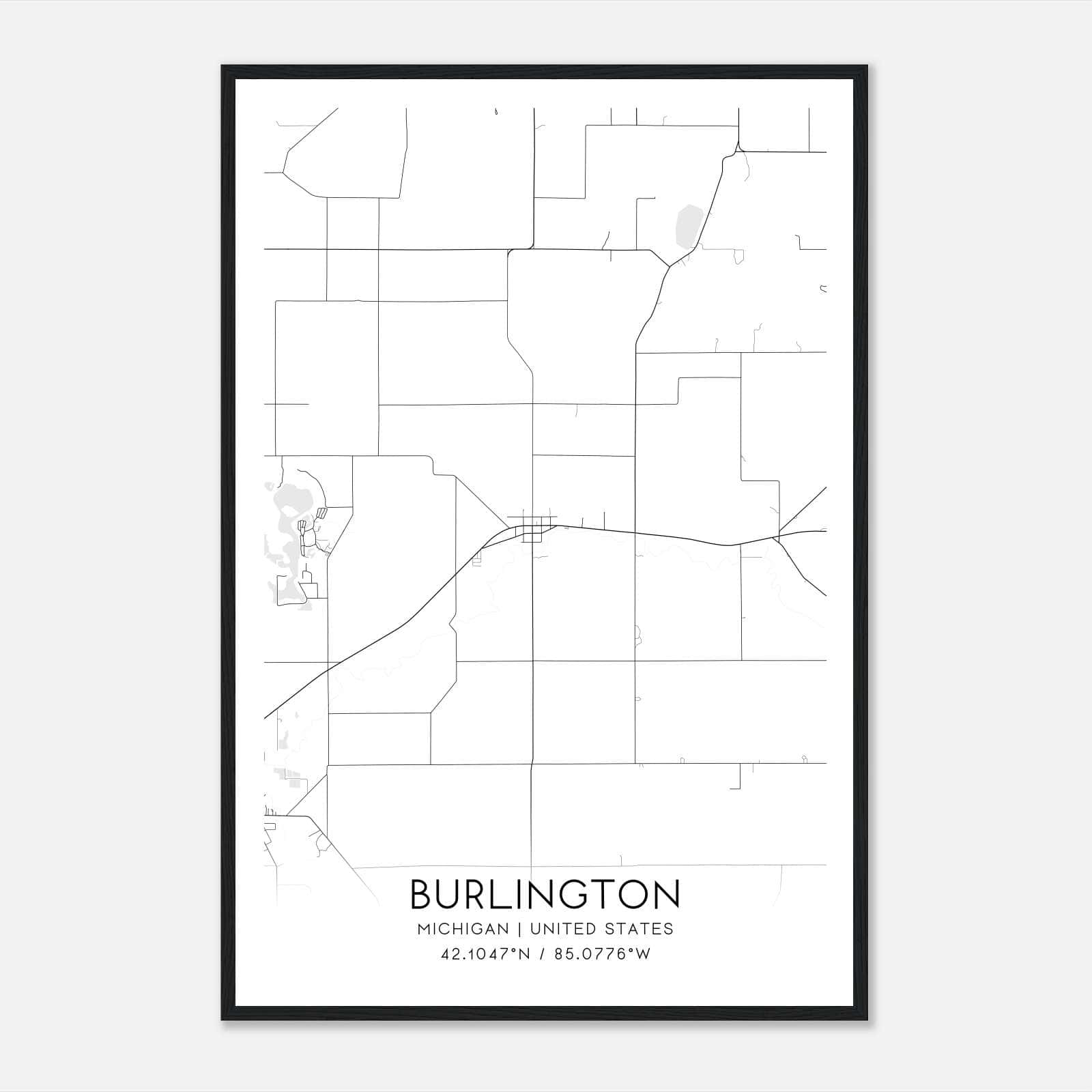 Burlington Michigan Map Poster, Modern Home Decor Wall Art Print ...