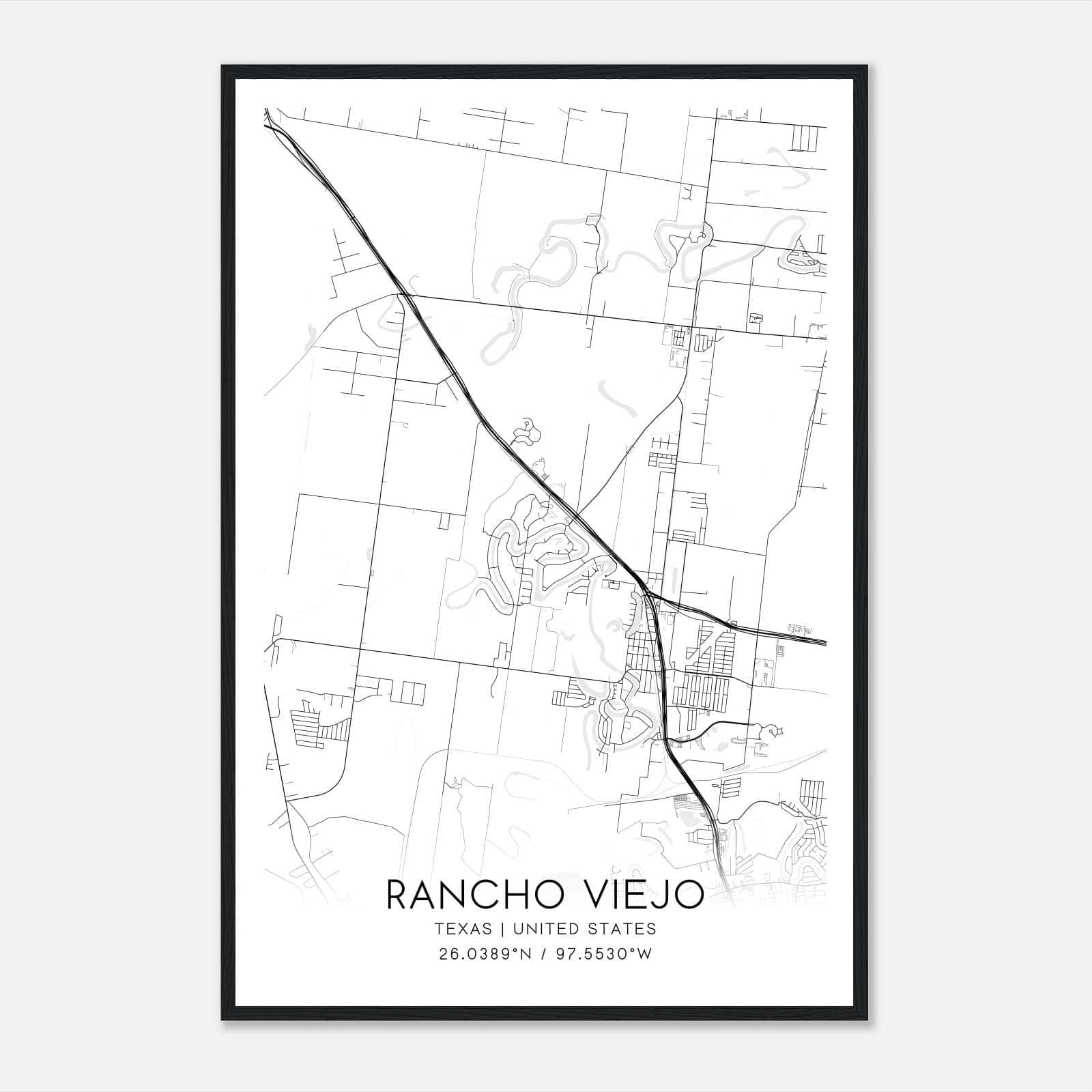 Rancho Viejo Texas Map Poster, Modern Home Decor Wall Art Print Rancho Viejo Texas Map Poster, Modern Home Decor Wall Art Print