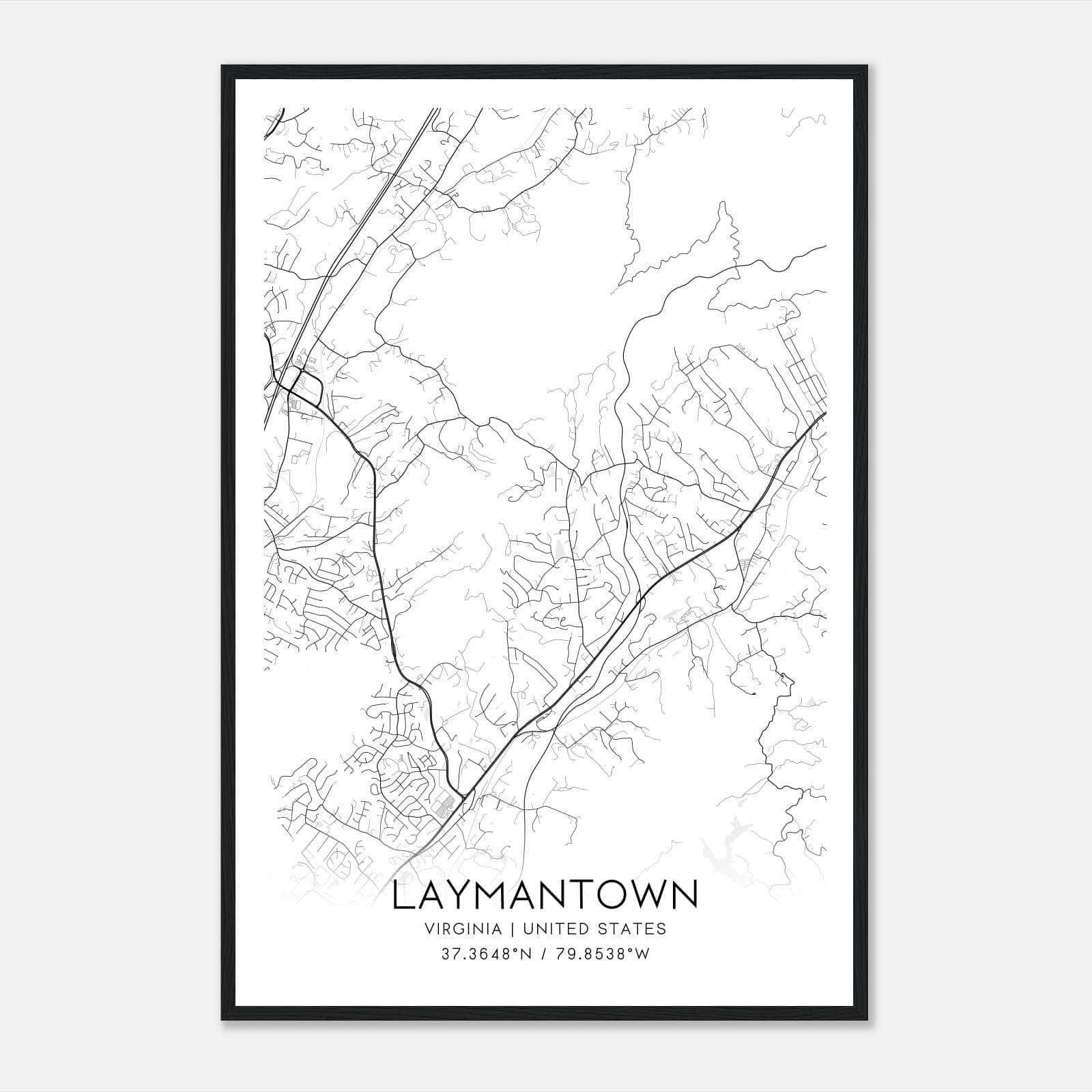 Laymantown Virginia Map Poster, Modern Home Decor Wall Art Print Laymantown Virginia Map Poster, Modern Home Decor Wall Art Print