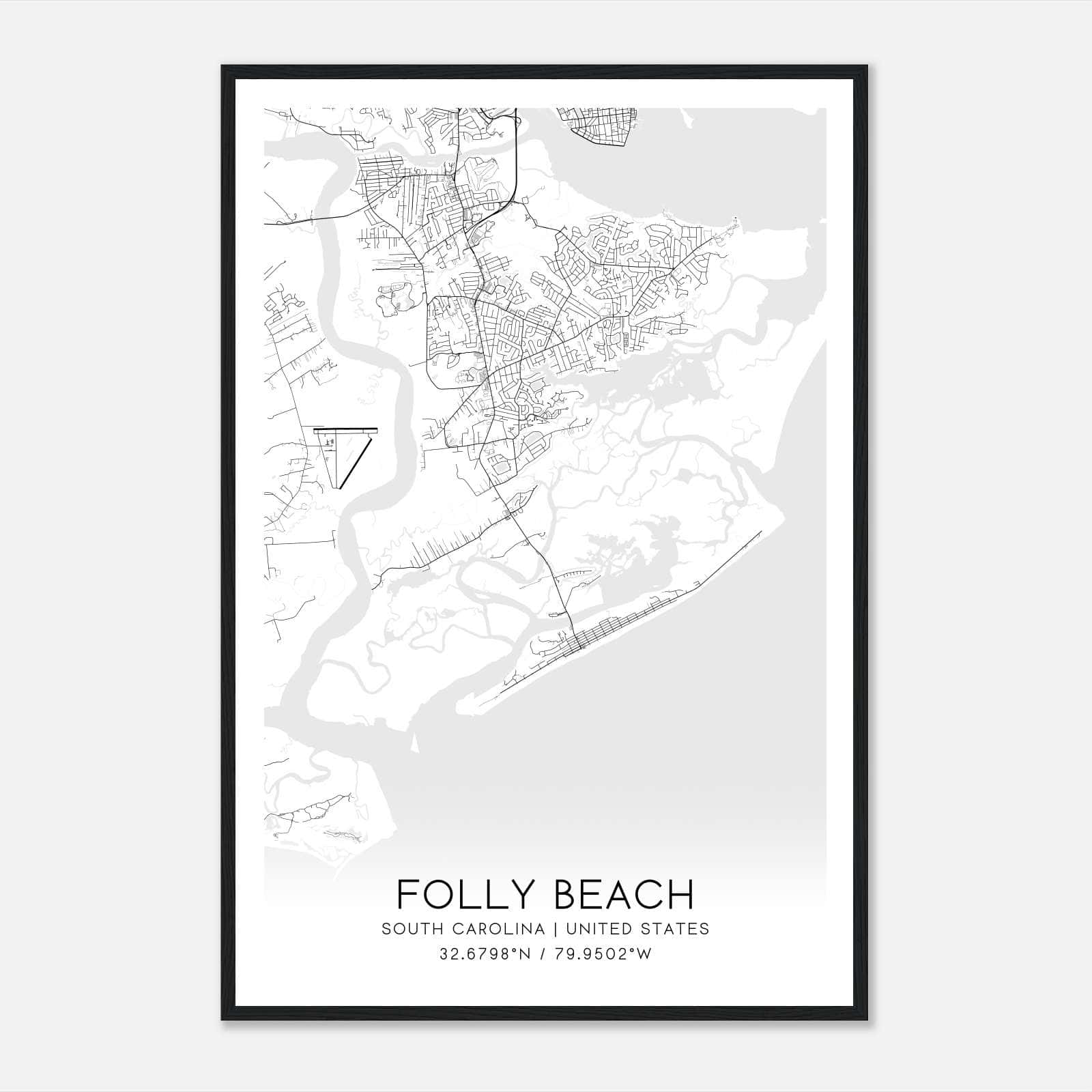 Folly Beach South Carolina Map Poster, Modern Home Decor Wall Art Print Folly Beach South Carolina Map Poster, Modern Home Decor Wall Art Print