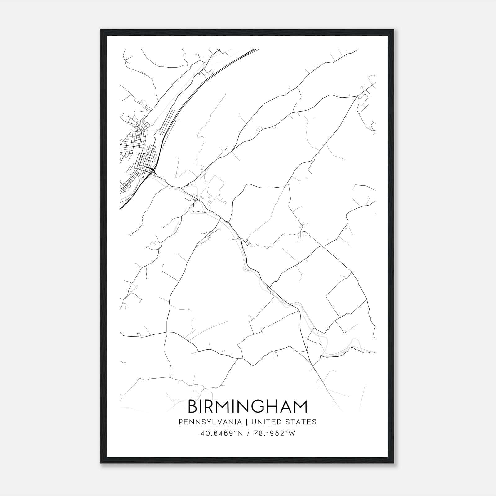 Birmingham Pennsylvania Map Poster, Modern Home Decor Wall Art Print Birmingham Pennsylvania Map Poster, Modern Home Decor Wall Art Print