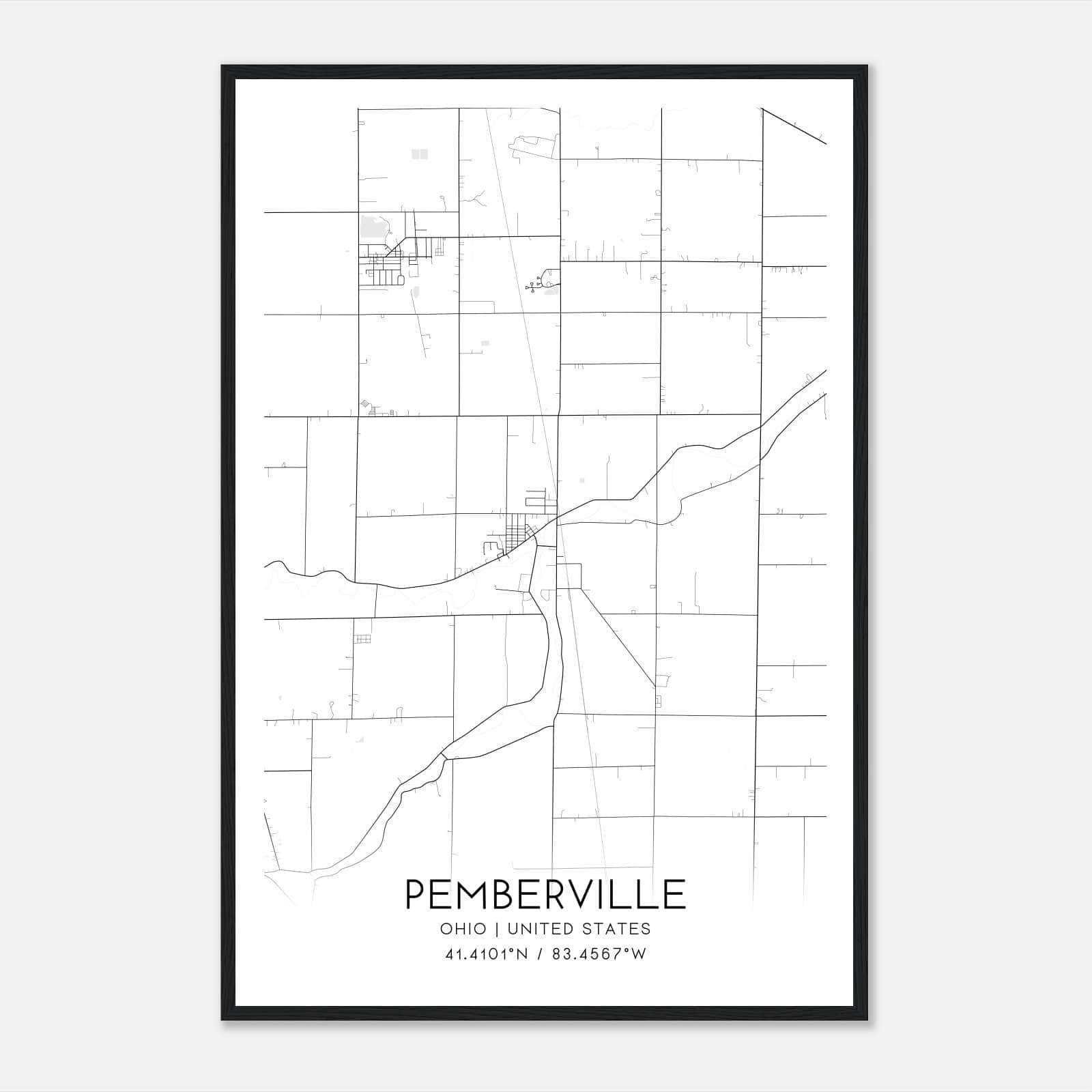 Pemberville Ohio Map Poster, Modern Home Decor Wall Art Print Pemberville Ohio Map Poster, Modern Home Decor Wall Art Print