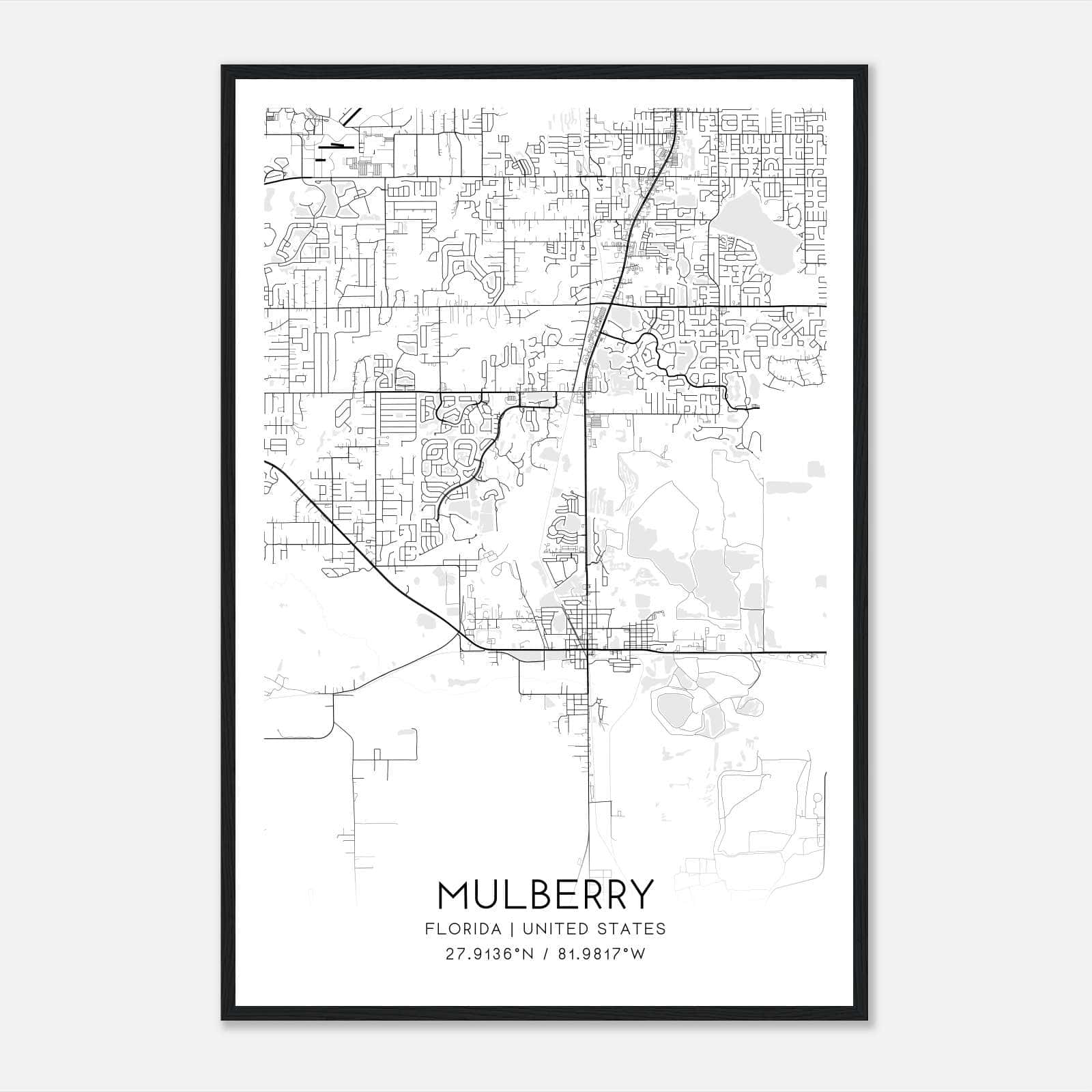 Mulberry Florida Map Poster, Modern Home Decor Wall Art Print Mulberry Florida Map Poster, Modern Home Decor Wall Art Print