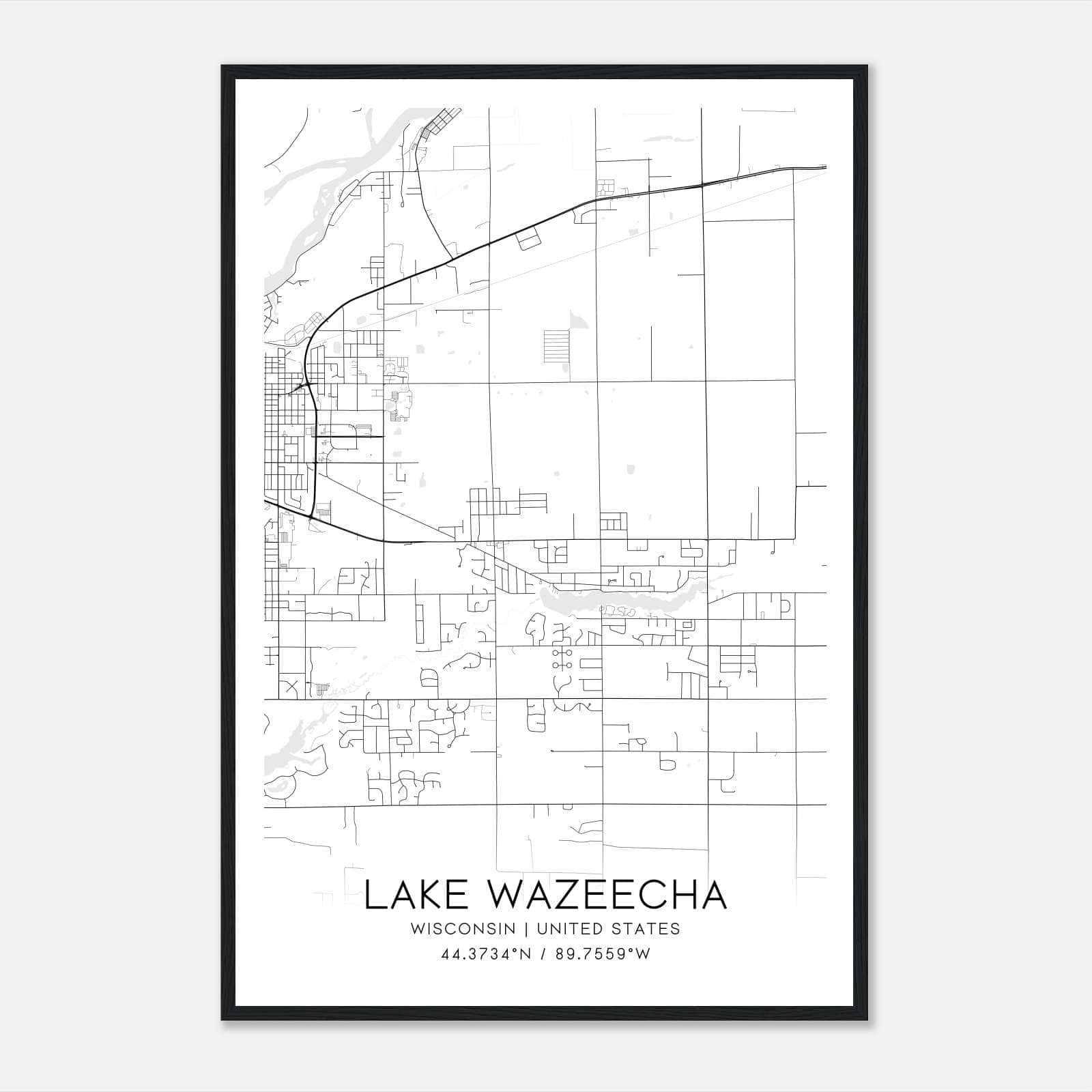 Lake Wazeecha Wisconsin Map Poster, Modern Home Decor Wall Art Print Lake Wazeecha Wisconsin Map Poster, Modern Home Decor Wall Art Print