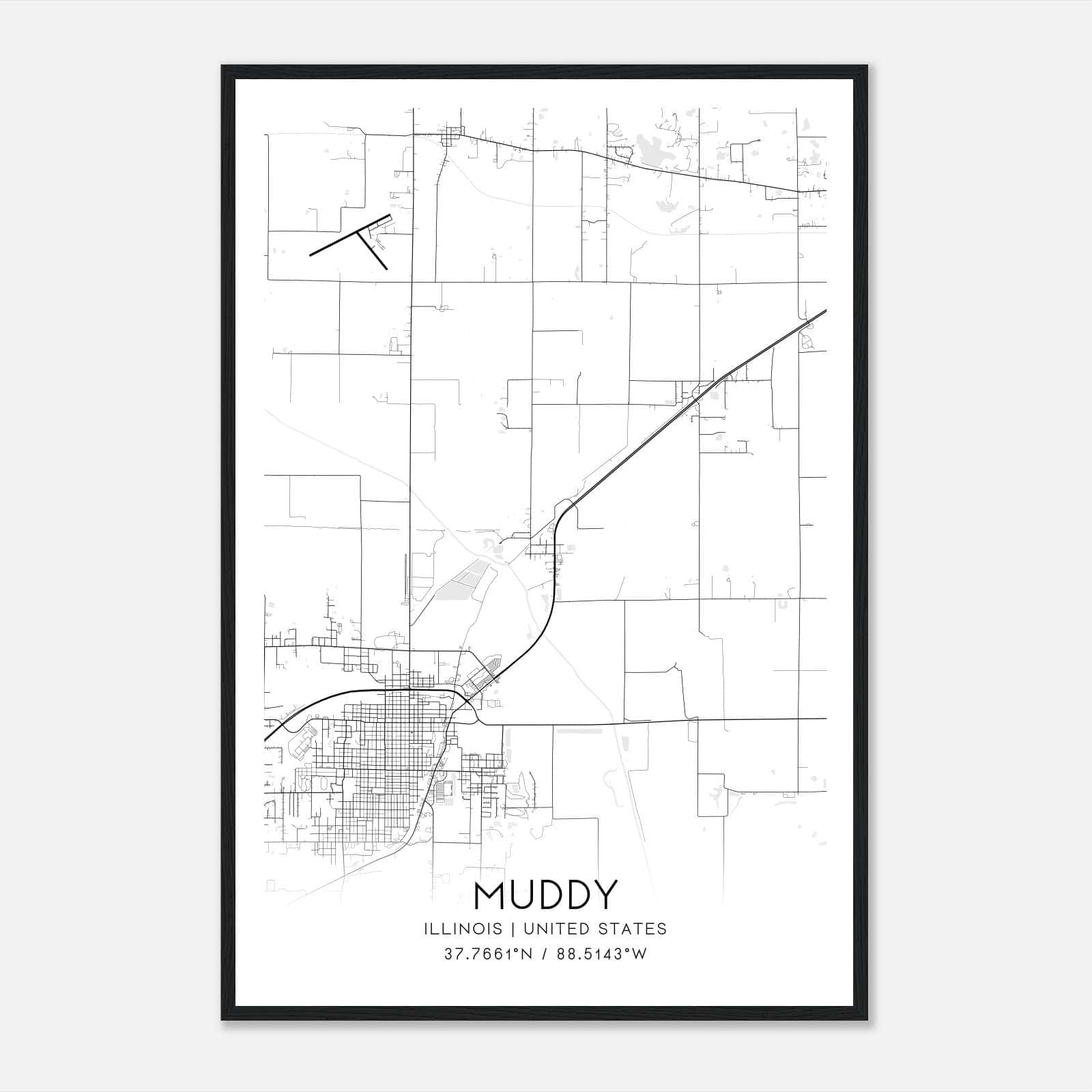 Muddy Illinois Map Poster, Modern Home Decor Wall Art Print Muddy Illinois Map Poster, Modern Home Decor Wall Art Print