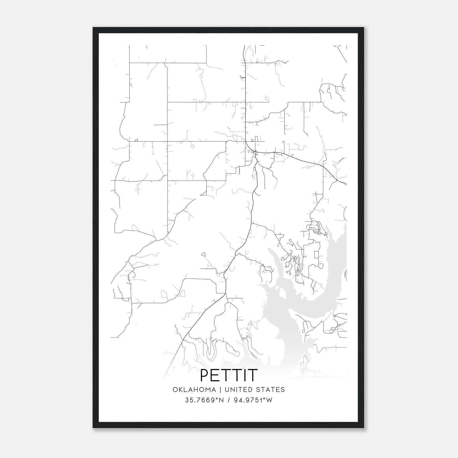 Pettit Oklahoma Map Poster, Modern Home Decor Wall Art Print Pettit Oklahoma Map Poster, Modern Home Decor Wall Art Print