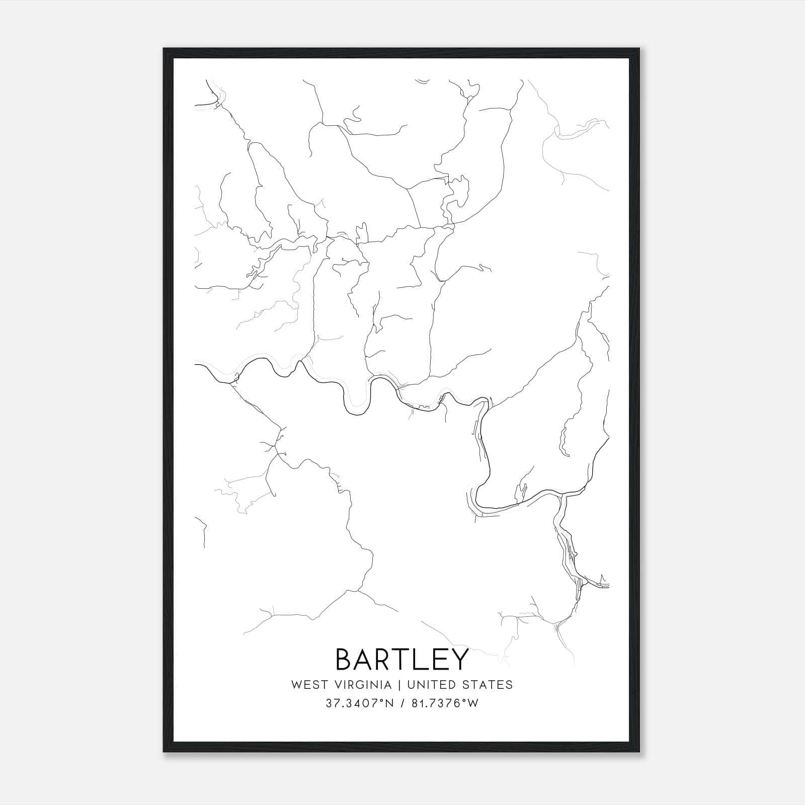 Bartley West Virginia Map Poster, Modern Home Decor Wall Art Print Bartley West Virginia Map Poster, Modern Home Decor Wall Art Print