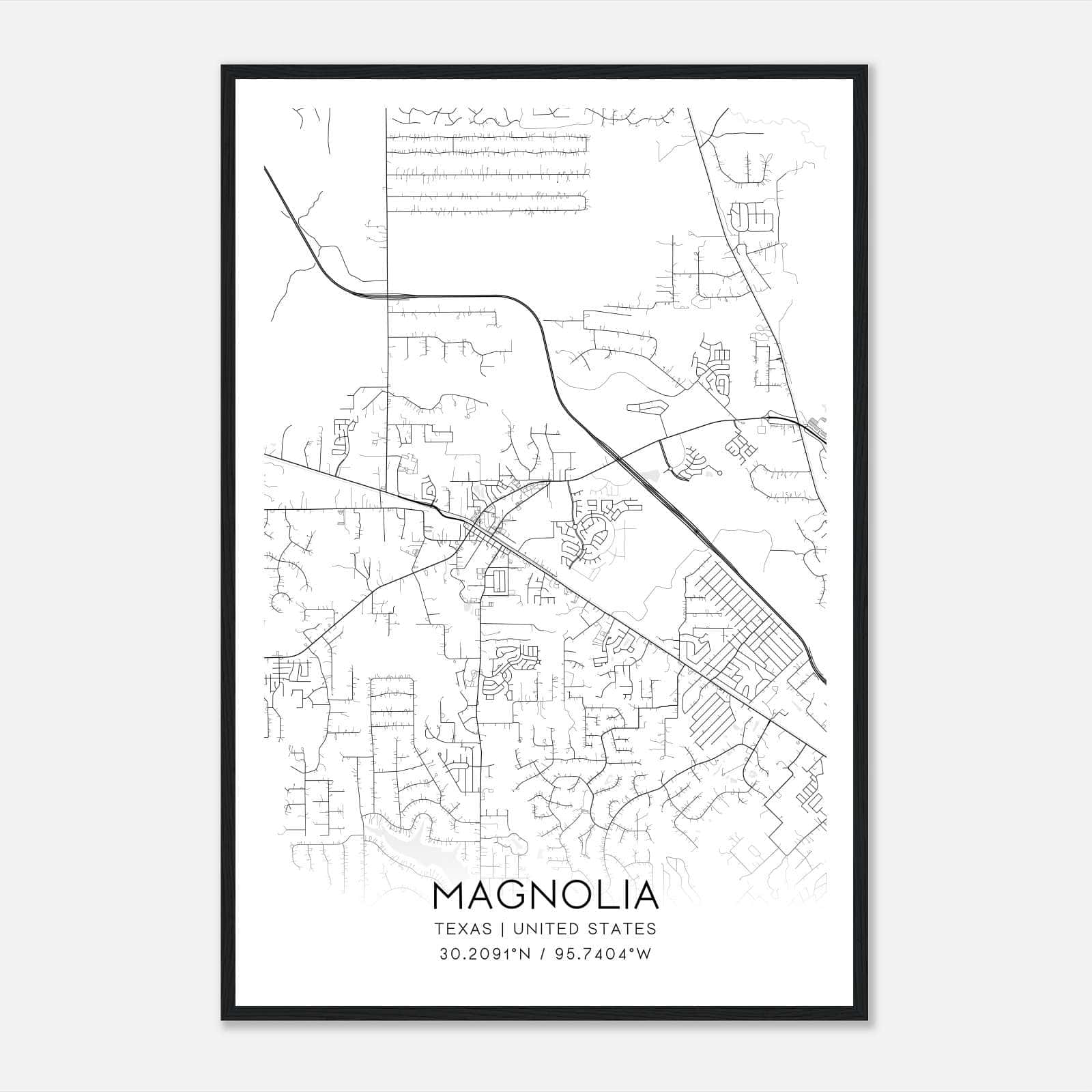 Magnolia Texas Map Poster, Modern Home Decor Wall Art Print Magnolia Texas Map Poster, Modern Home Decor Wall Art Print
