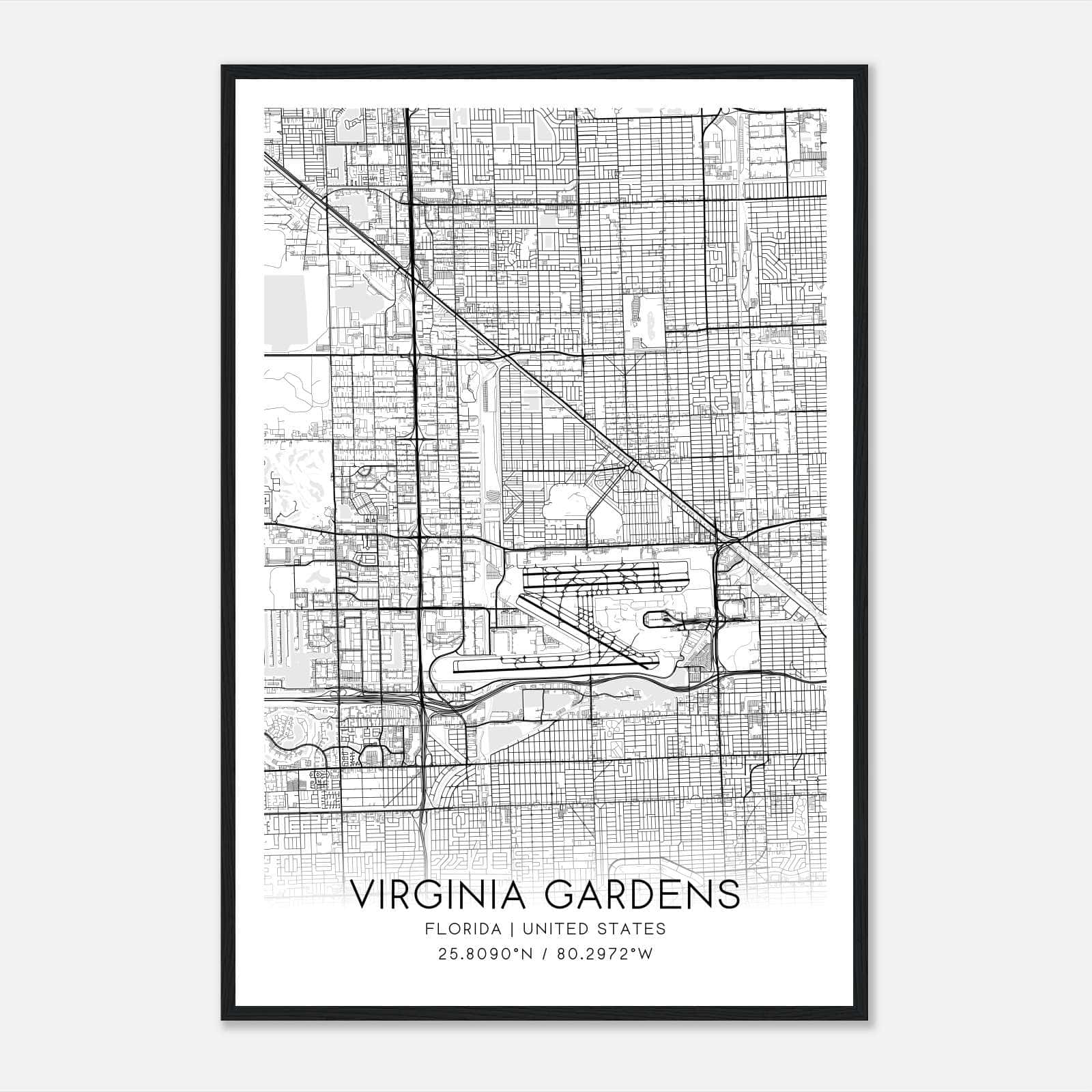 Virginia Gardens Florida Map Poster, Modern Home Decor Wall Art Print Virginia Gardens Florida Map Poster, Modern Home Decor Wall Art Print