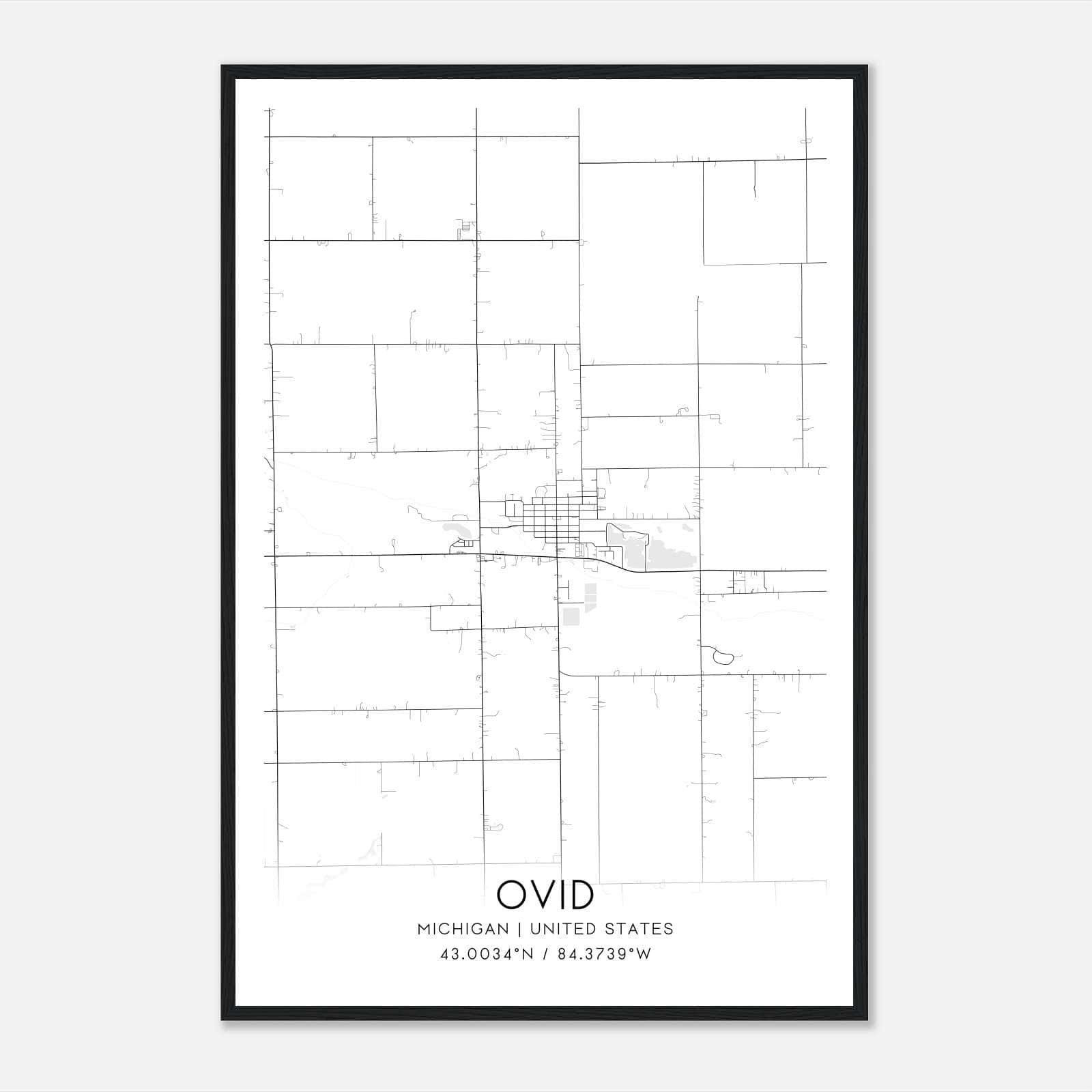 Ovid Michigan Map Poster, Modern Home Decor Wall Art Print Ovid Michigan Map Poster, Modern Home Decor Wall Art Print