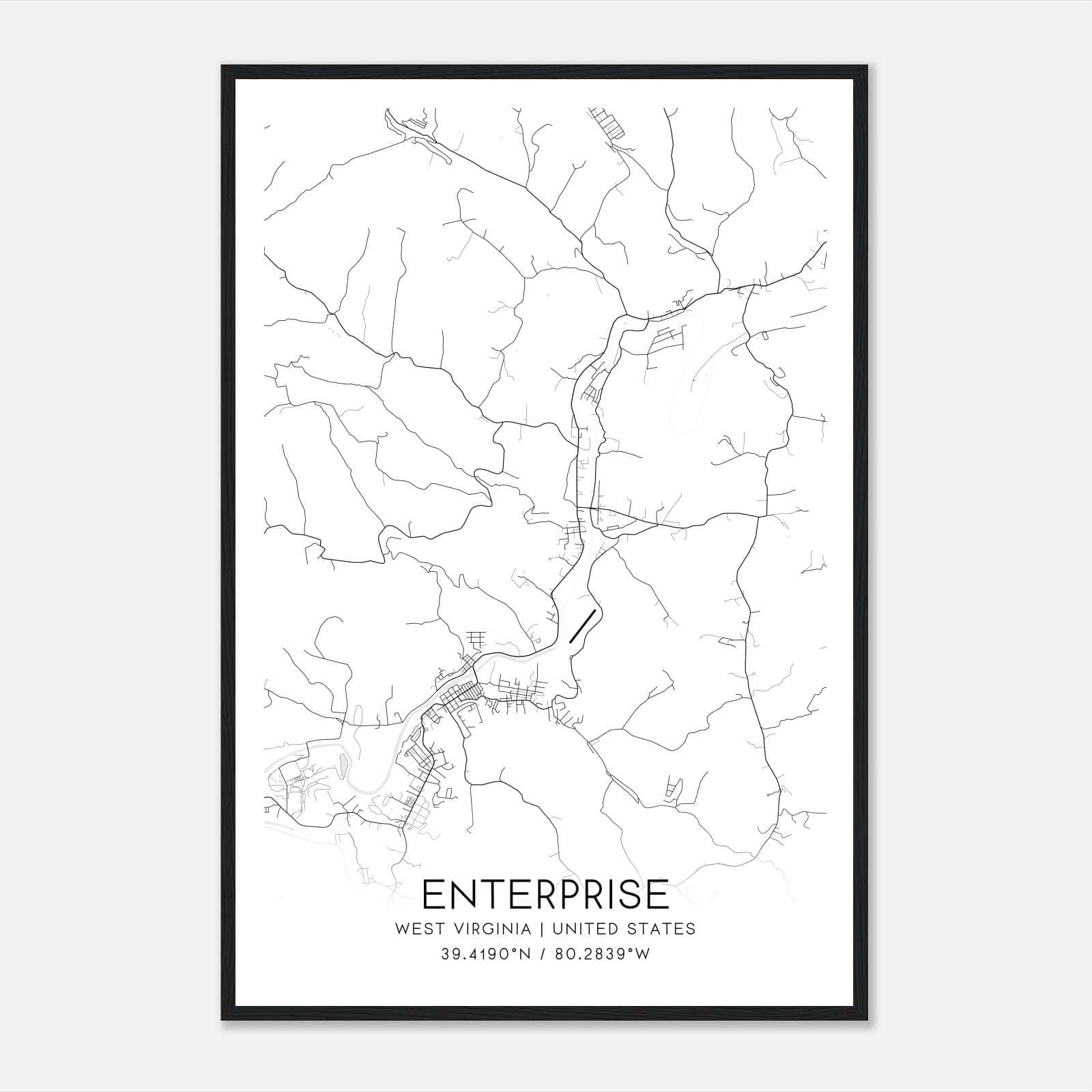 Enterprise West Virginia Map Poster, Modern Home Decor Wall Art Print Enterprise West Virginia Map Poster, Modern Home Decor Wall Art Print
