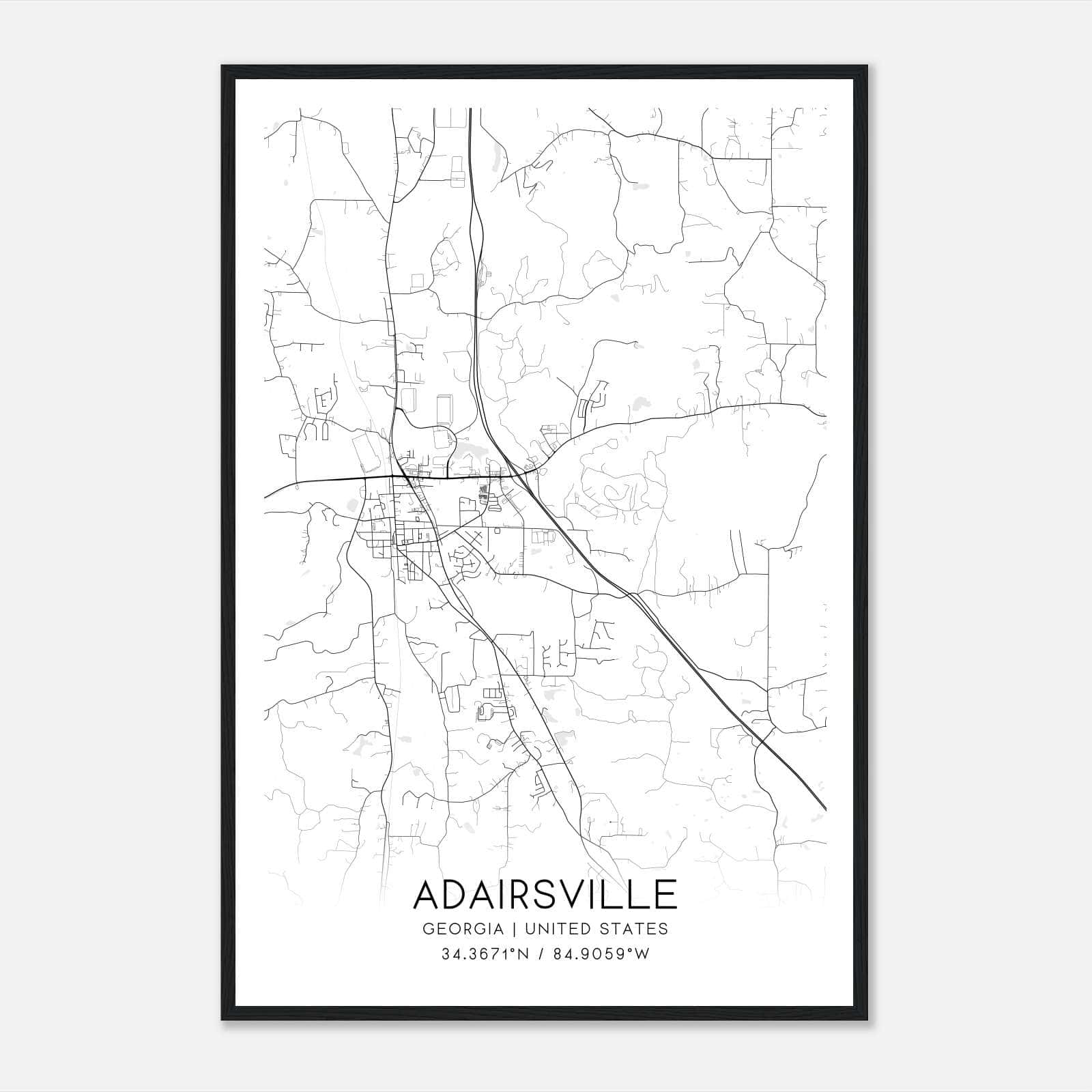 Adairsville Georgia Map Poster, Modern Home Decor Wall Art Print