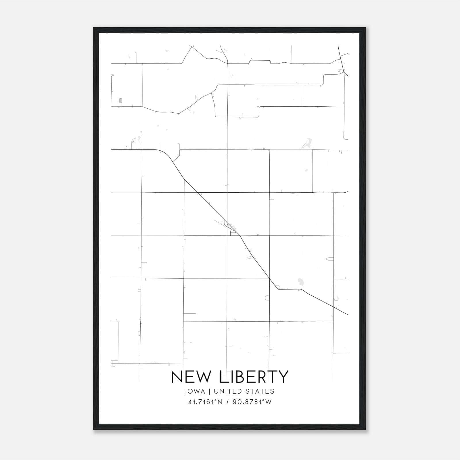 New Liberty Iowa Map Poster, Modern Home Decor Wall Art Print New Liberty Iowa Map Poster, Modern Home Decor Wall Art Print