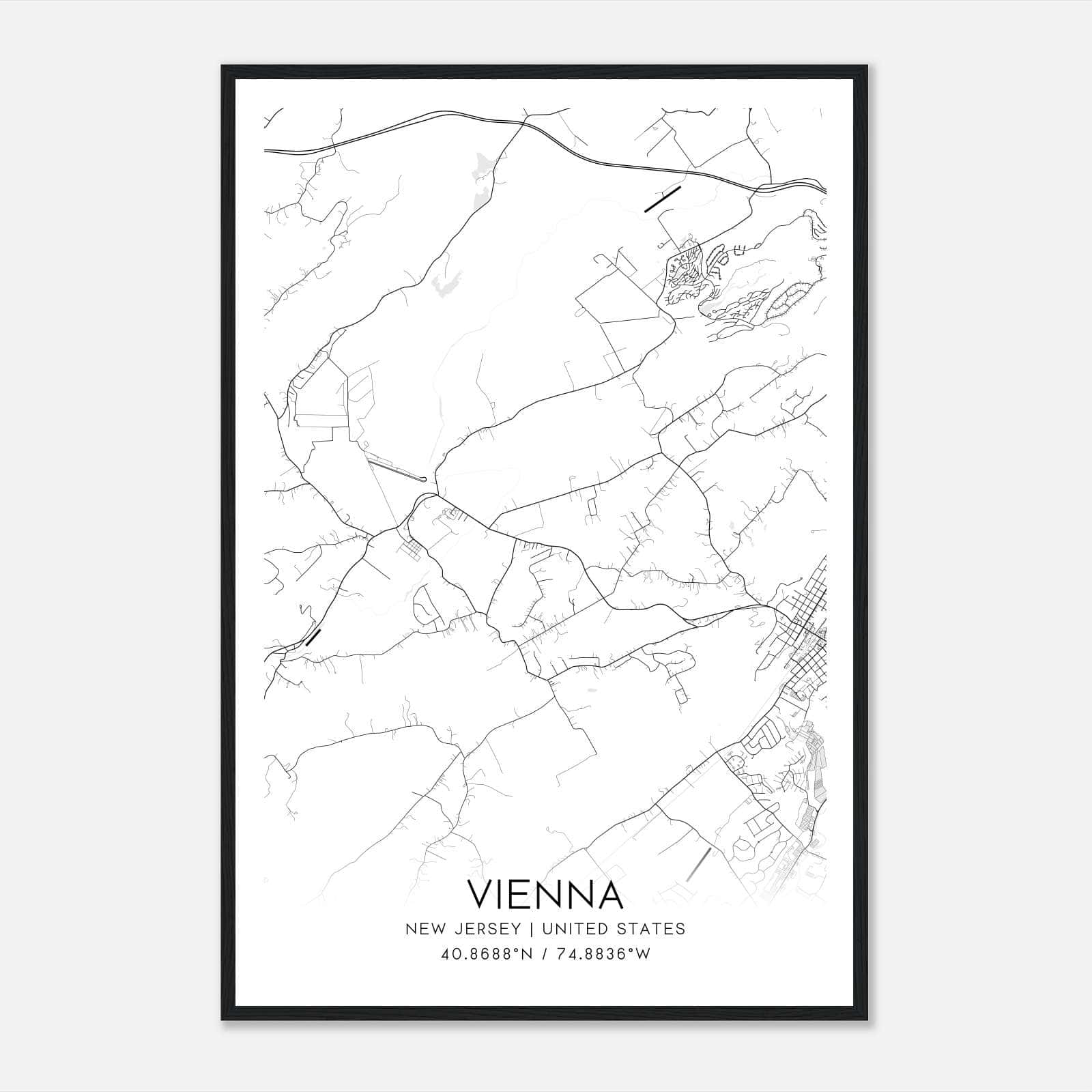 Vienna New Jersey Map Poster, Modern Home Decor Wall Art Print Vienna New Jersey Map Poster, Modern Home Decor Wall Art Print