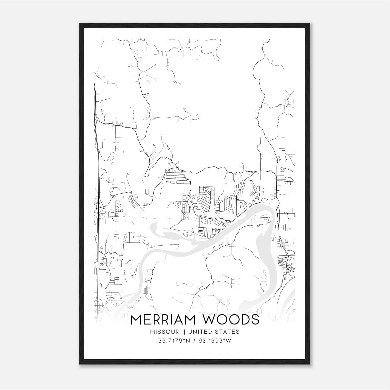 Merriam Woods Missouri Map Poster, Modern Home Decor Wall Art Print Merriam Woods Missouri Map Poster, Modern Home Decor Wall Art Print