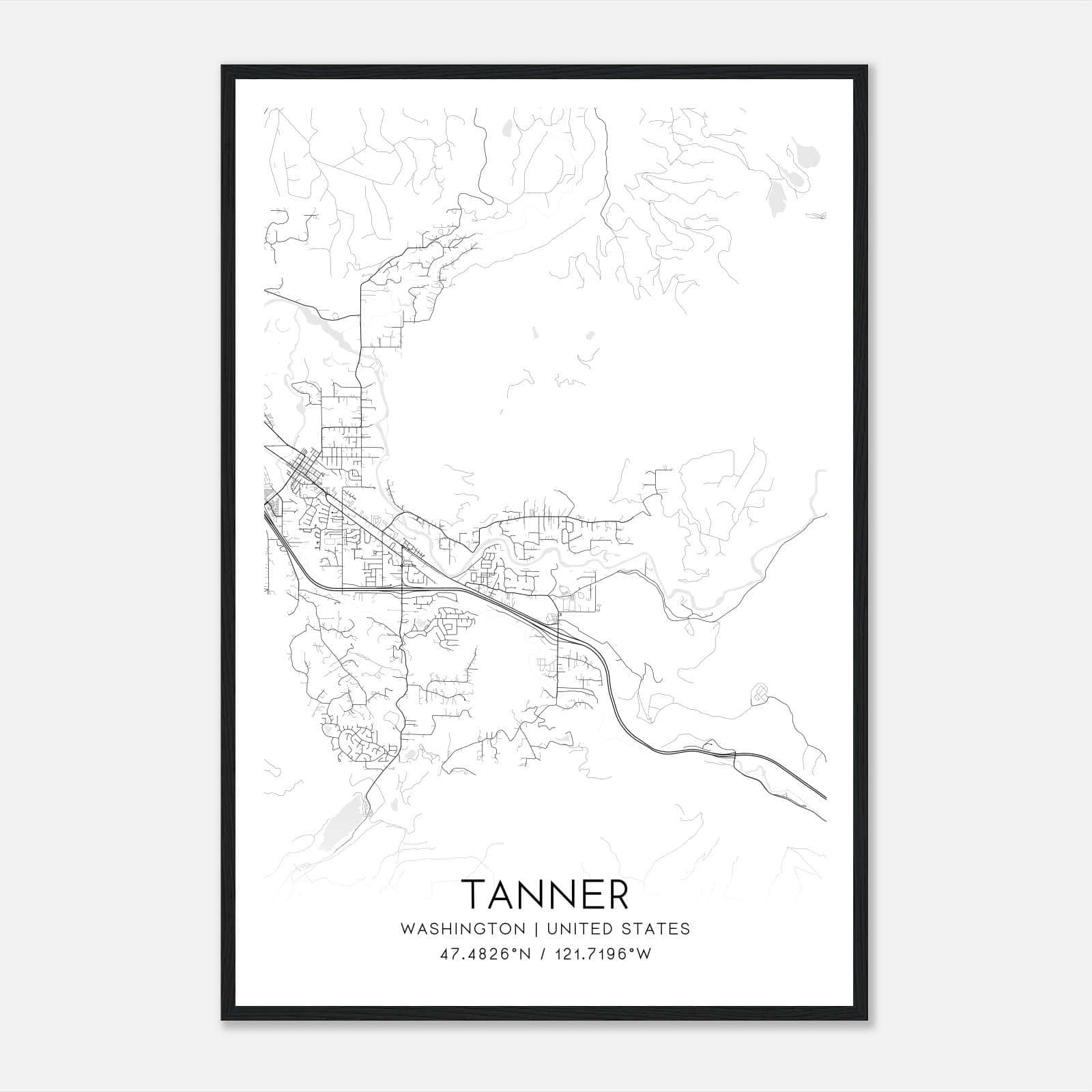 Tanner Washington Map Poster, Modern Home Decor Wall Art Print Tanner Washington Map Poster, Modern Home Decor Wall Art Print