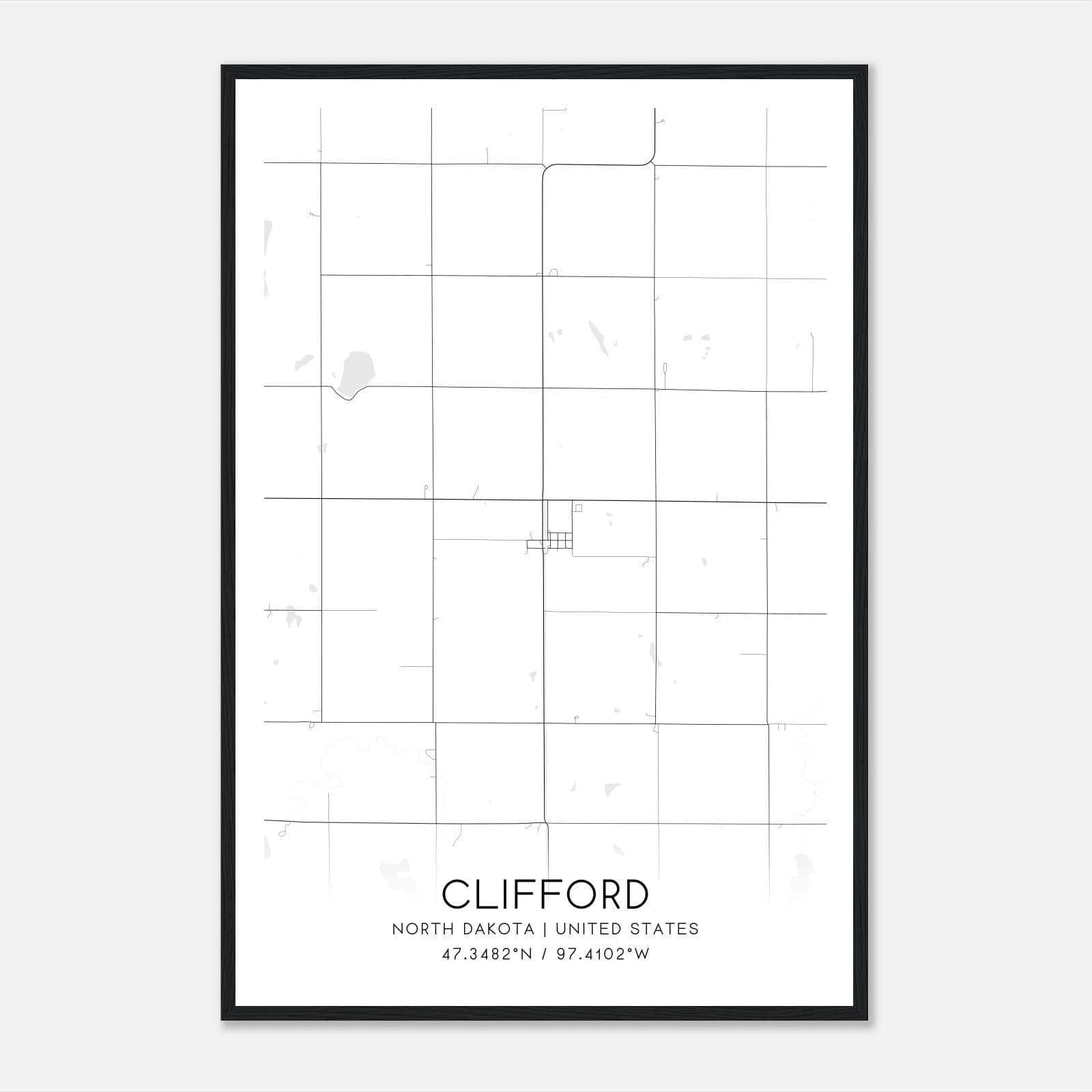 Clifford North Dakota Map Poster, Modern Home Decor Wall Art Print Clifford North Dakota Map Poster, Modern Home Decor Wall Art Print