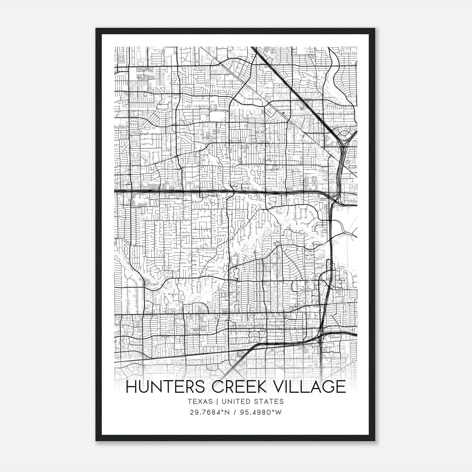 Hunters Creek Village Texas Map Poster, Modern Home Decor Wall Art Print Hunters Creek Village Texas Map Poster, Modern Home Decor Wall Art Print
