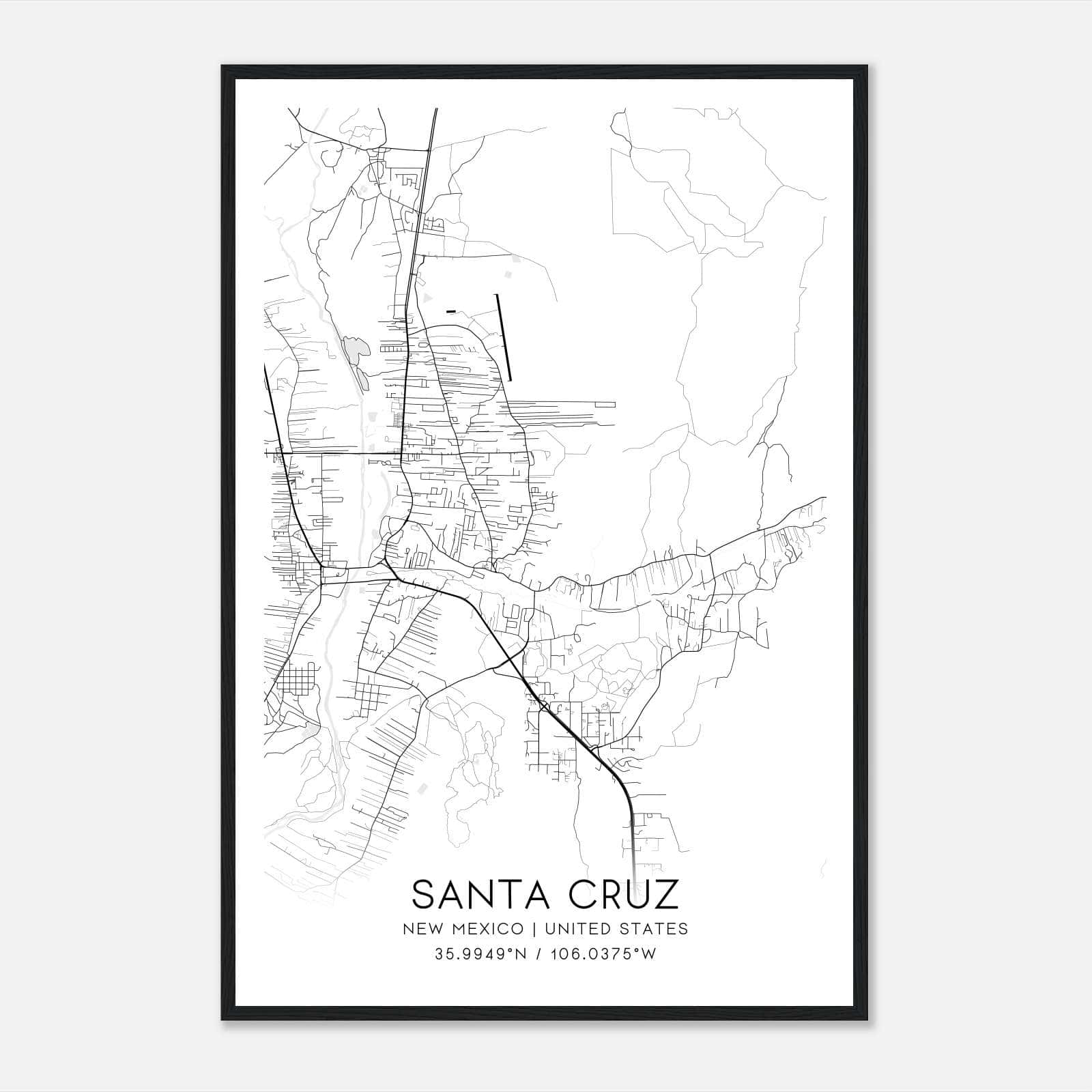 Santa Cruz New Mexico Map Poster, Modern Home Decor Wall Art Print Santa Cruz New Mexico Map Poster, Modern Home Decor Wall Art Print