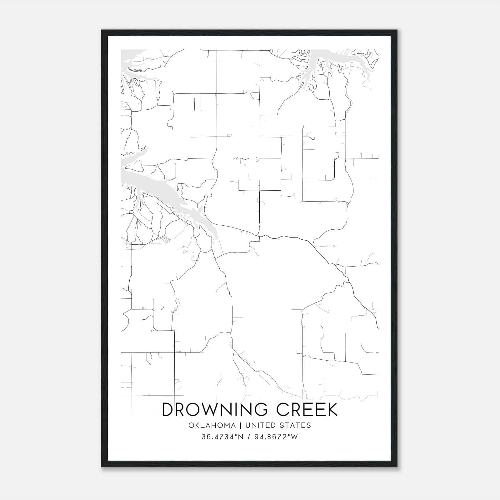 Drowning Creek Oklahoma Map Poster, Modern Home Decor Wall Art Print Drowning Creek Oklahoma Map Poster, Modern Home Decor Wall Art Print