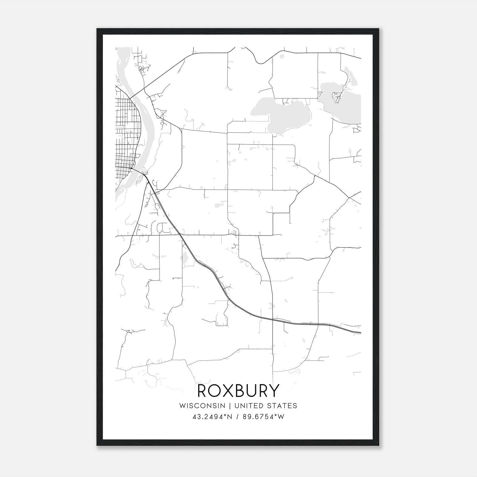 Roxbury Wisconsin Map Poster, Modern Home Decor Wall Art Print Roxbury Wisconsin Map Poster, Modern Home Decor Wall Art Print