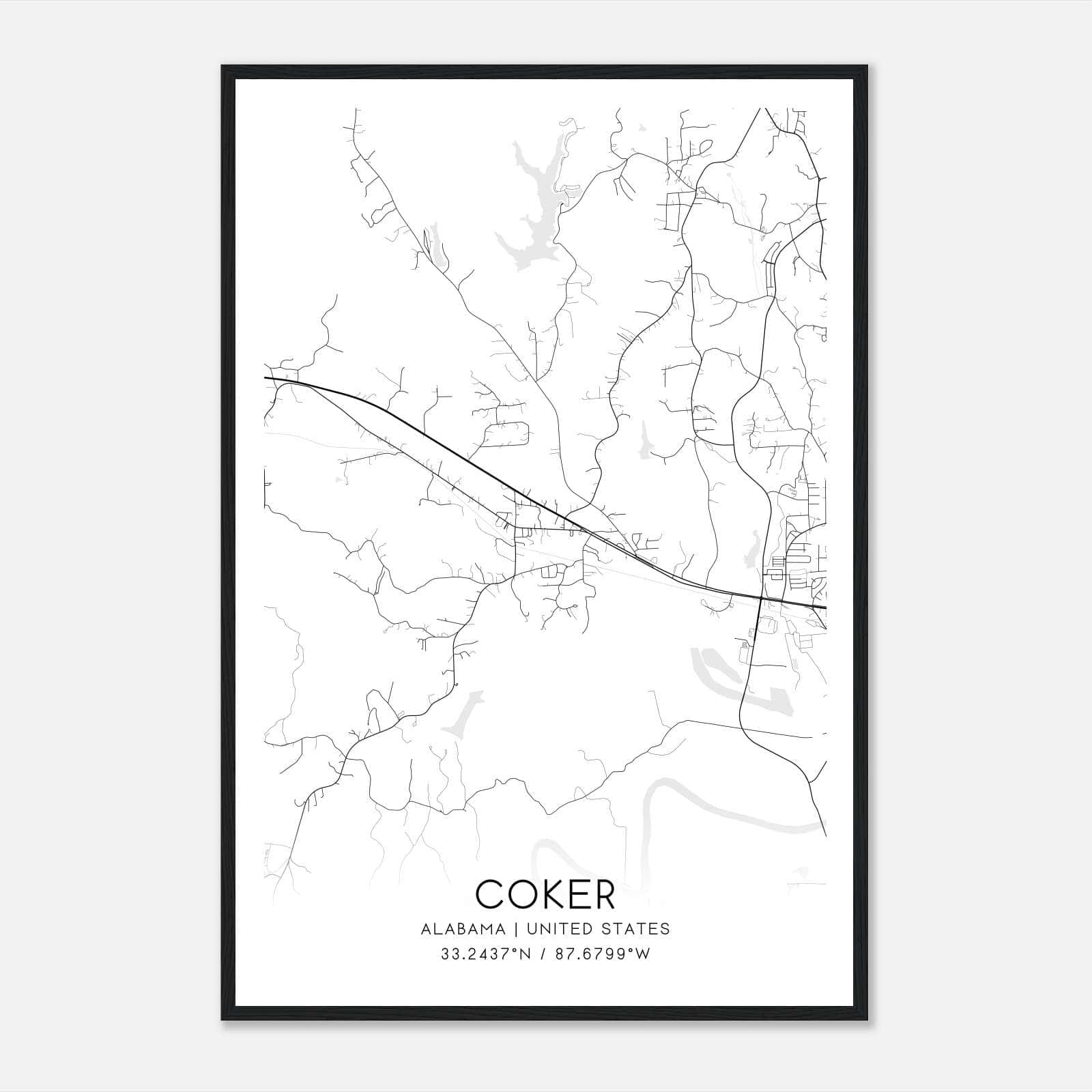Coker Alabama Map Poster, Modern Home Decor Wall Art Print Coker Alabama Map Poster, Modern Home Decor Wall Art Print